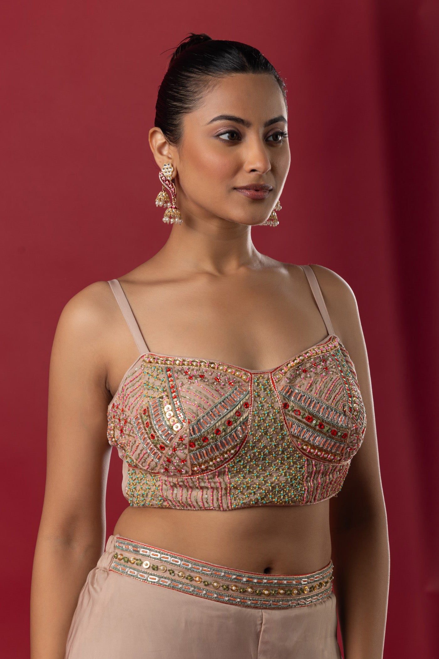 Gold georgette multi thread cape and bustier