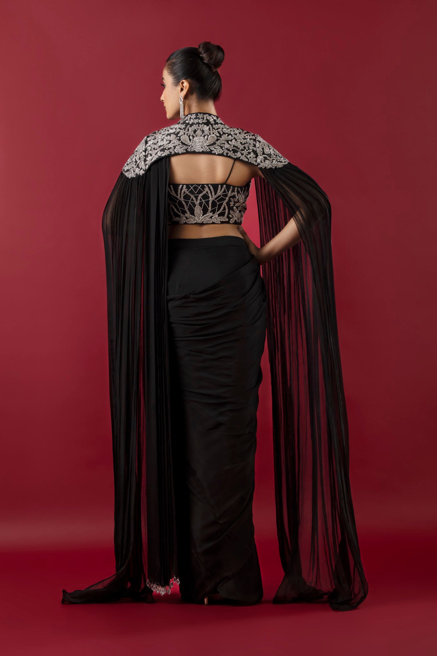 Georgette Black Crystal Work Drape Saree