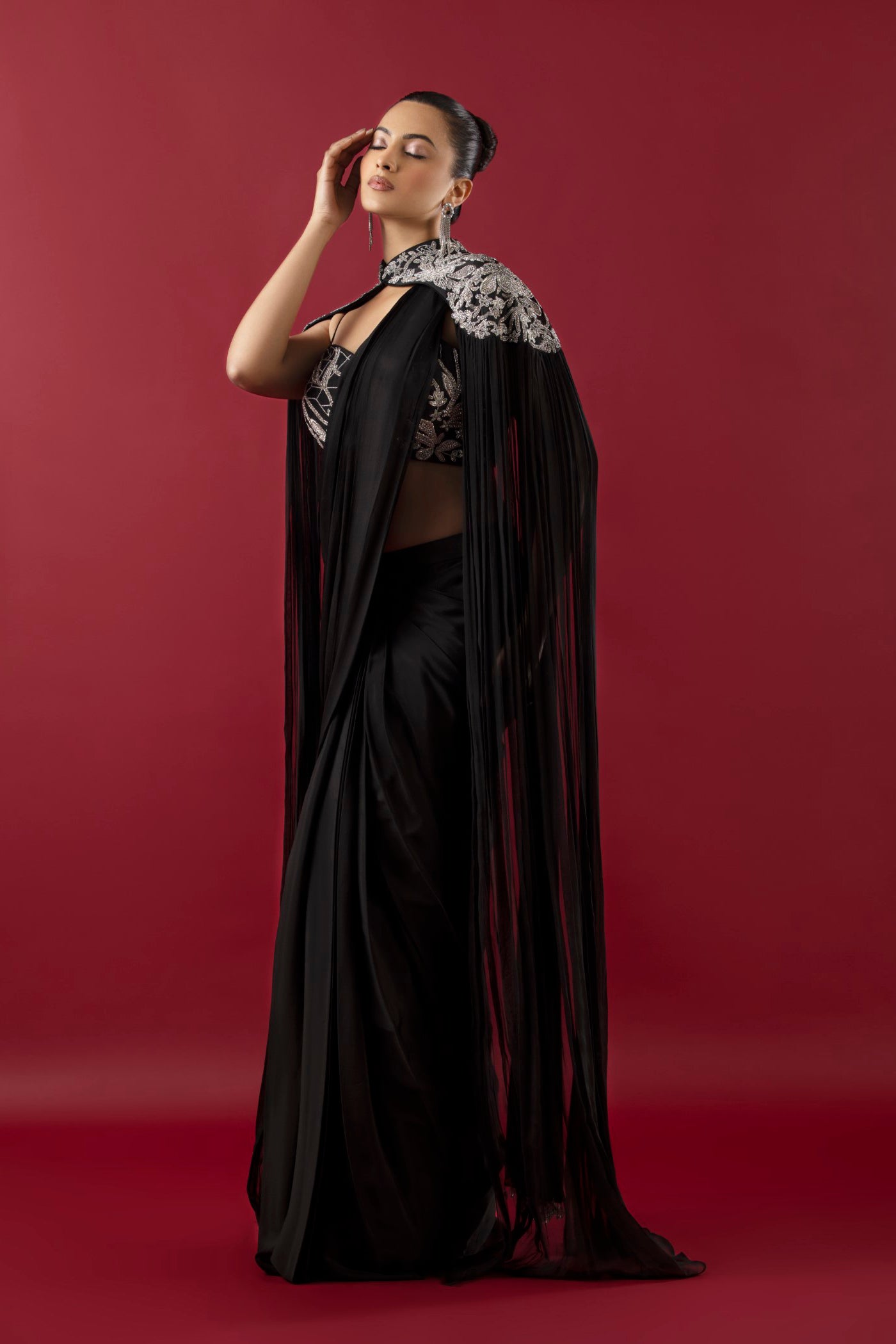 Georgette Black Crystal Work Drape Saree