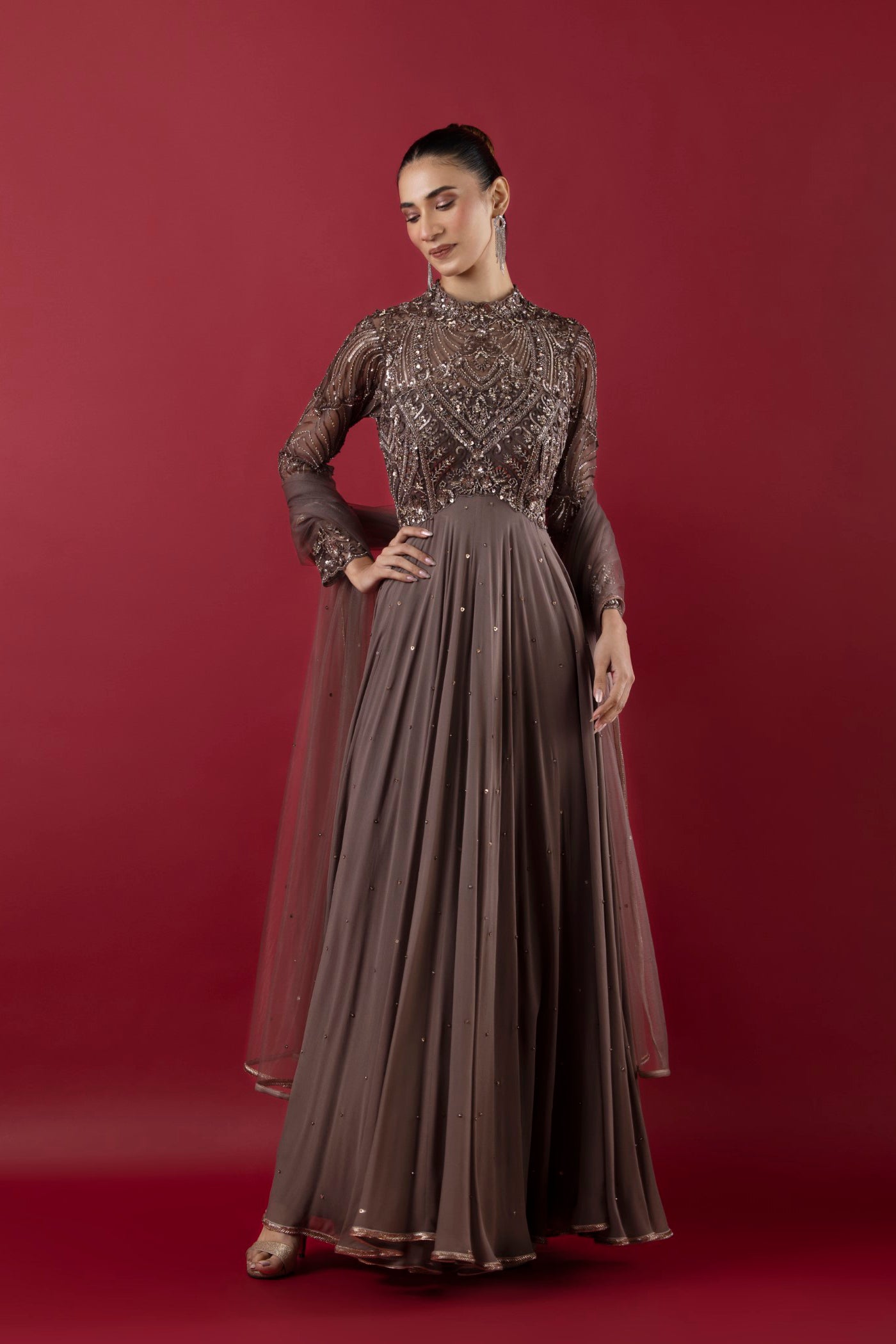 Mouse Anarkali Suit With Dupatta