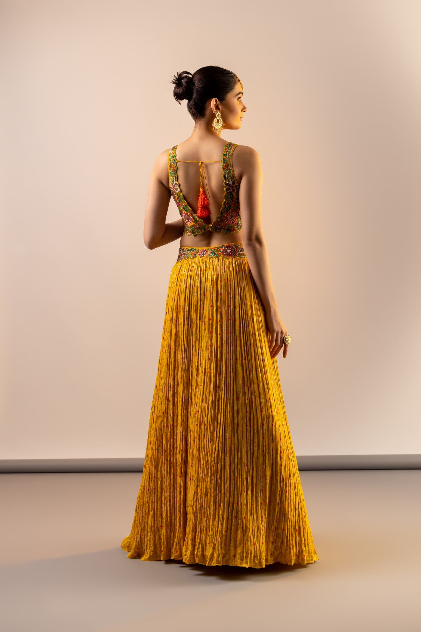 Georgette mustard crop top and skirt