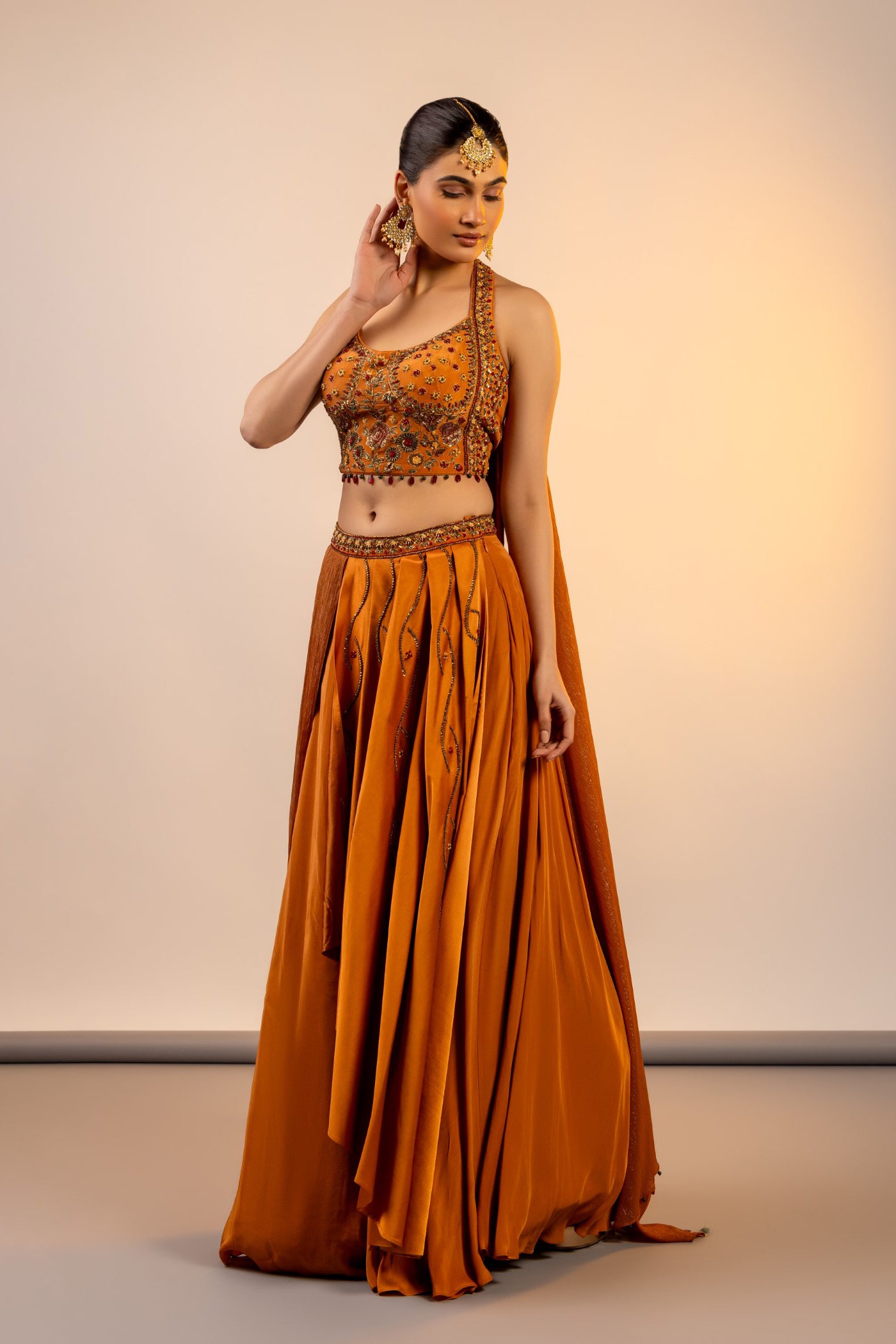 Mustard crop top and skirt
