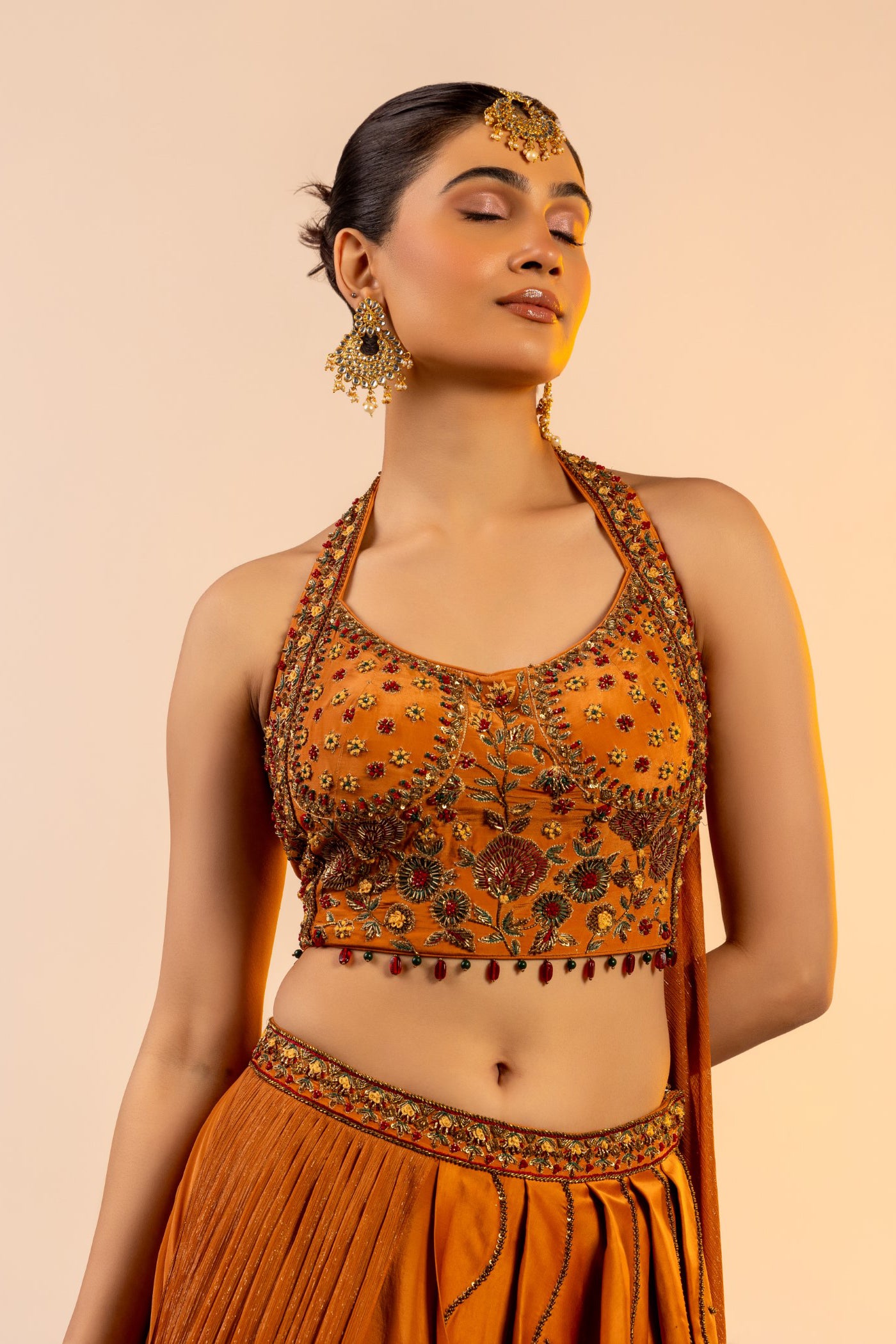 Mustard crop top and skirt