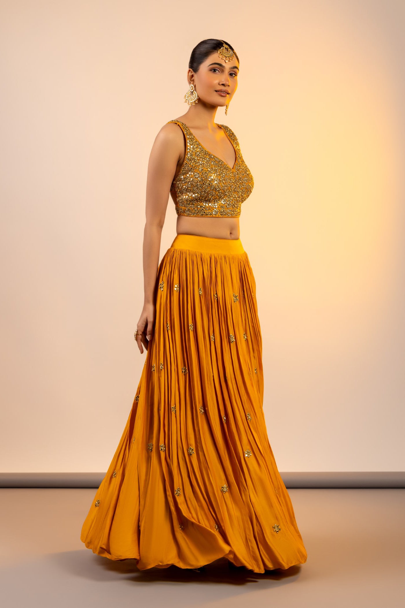 Mustard crop top and skirt