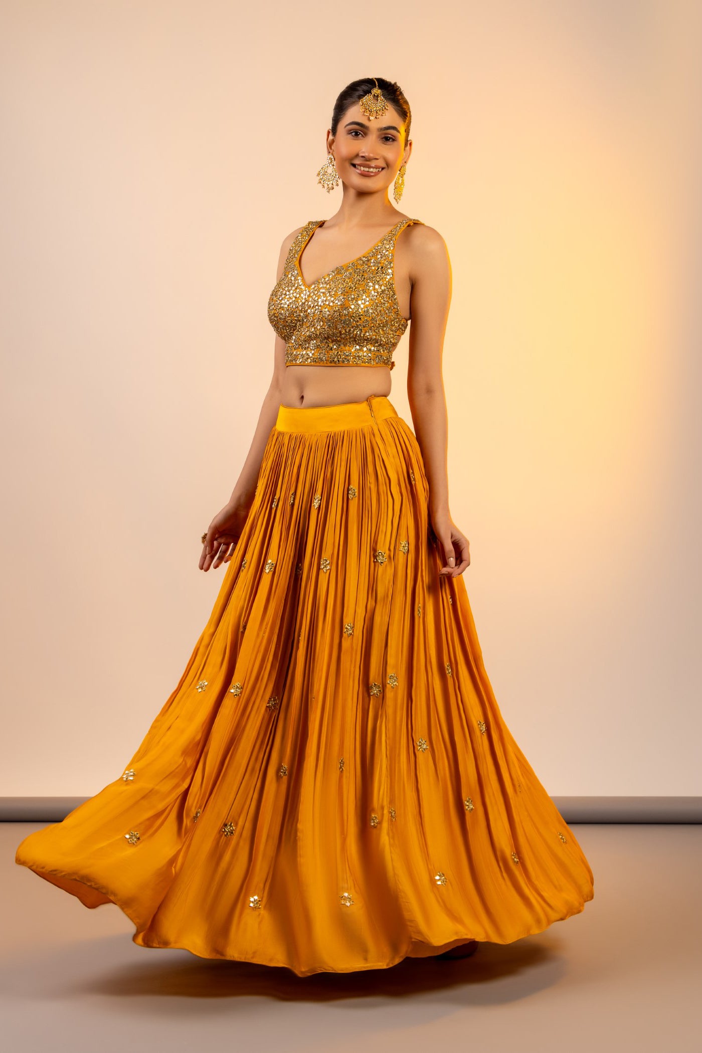 Mustard crop top and skirt