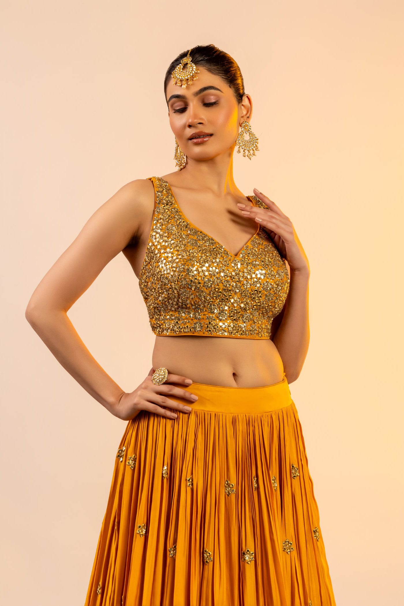 Mustard crop top and skirt