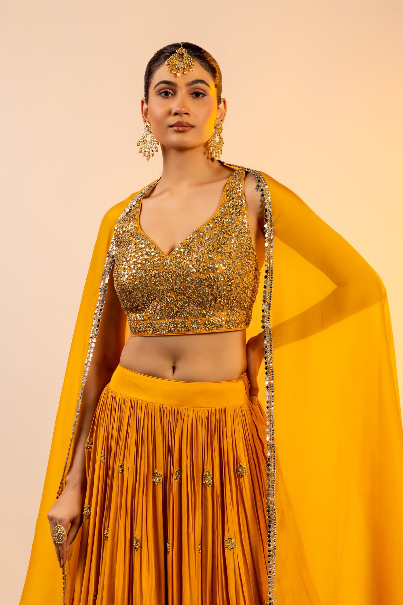 Mustard crop top and skirt