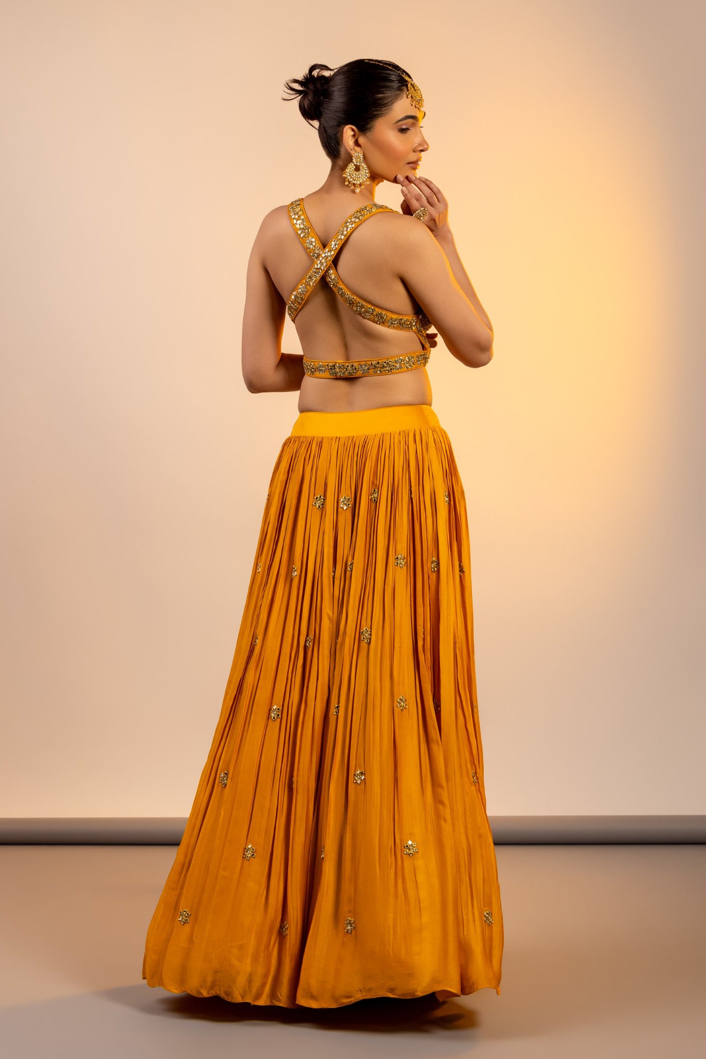 Mustard crop top and skirt