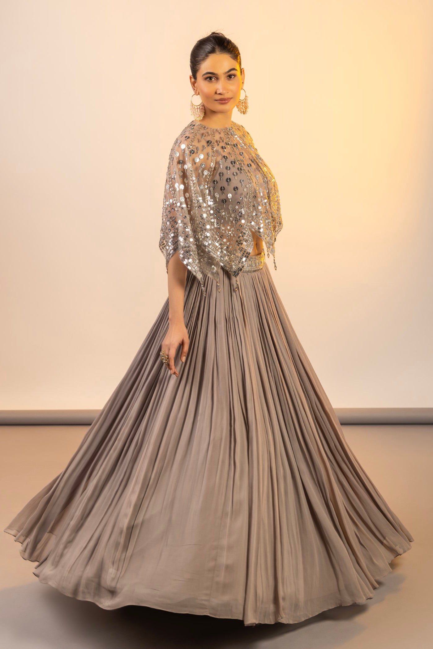Georgette coin work crop top and poncho