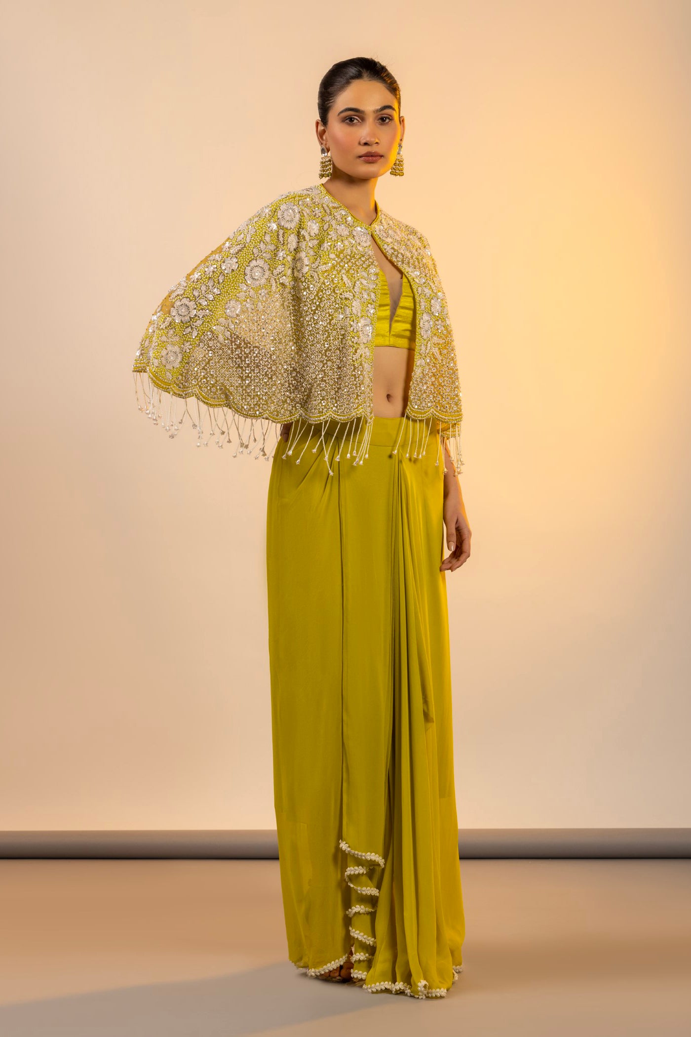Apple green crop top and cape set
