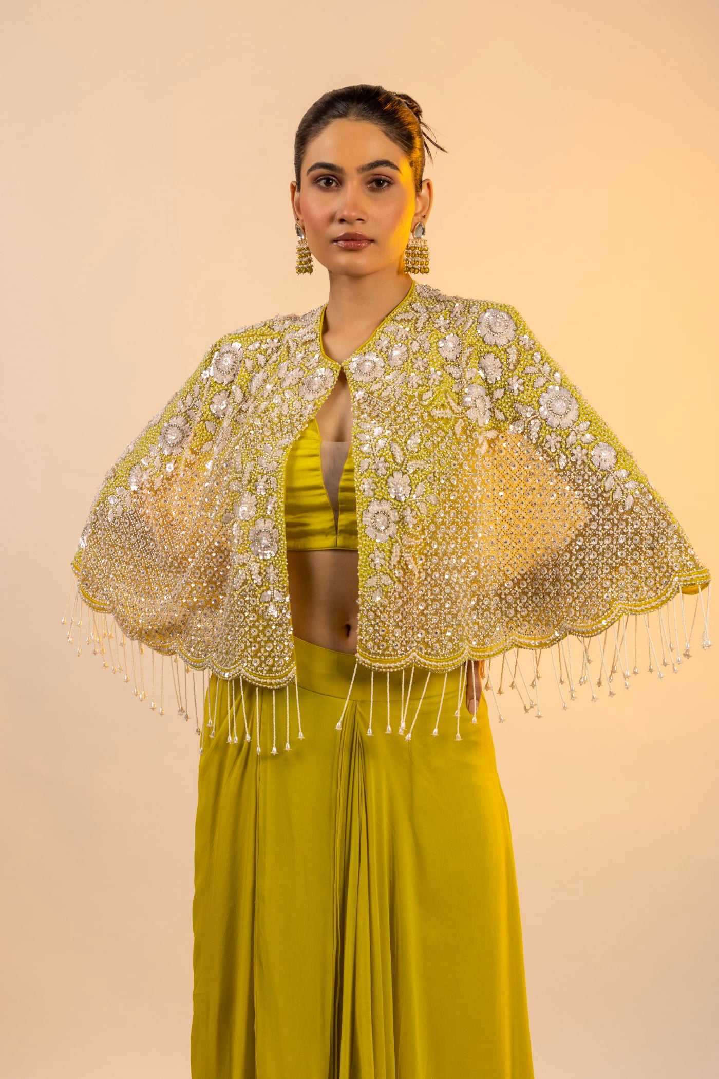 Apple green crop top and cape set