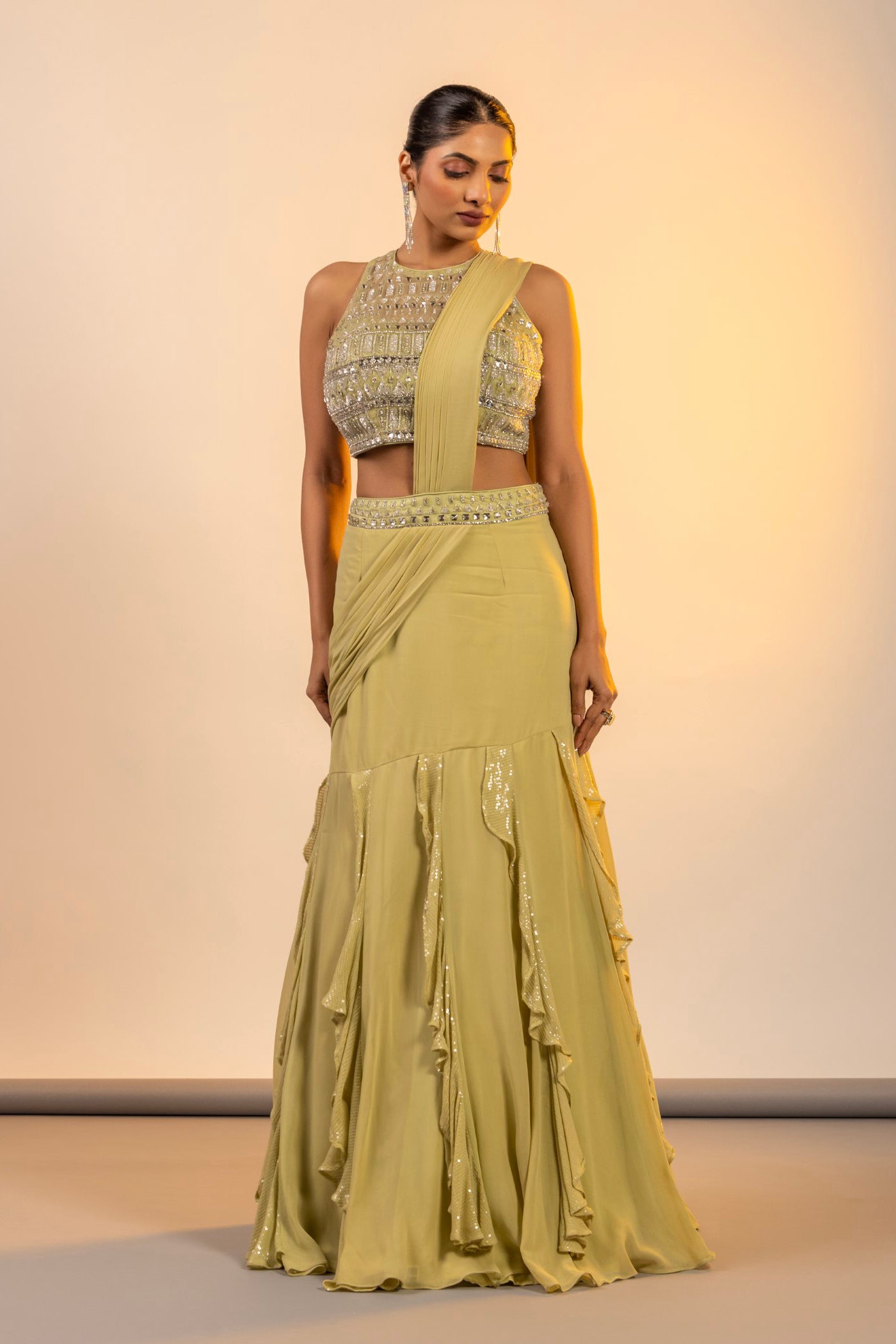 Pista green crop top with dupatta