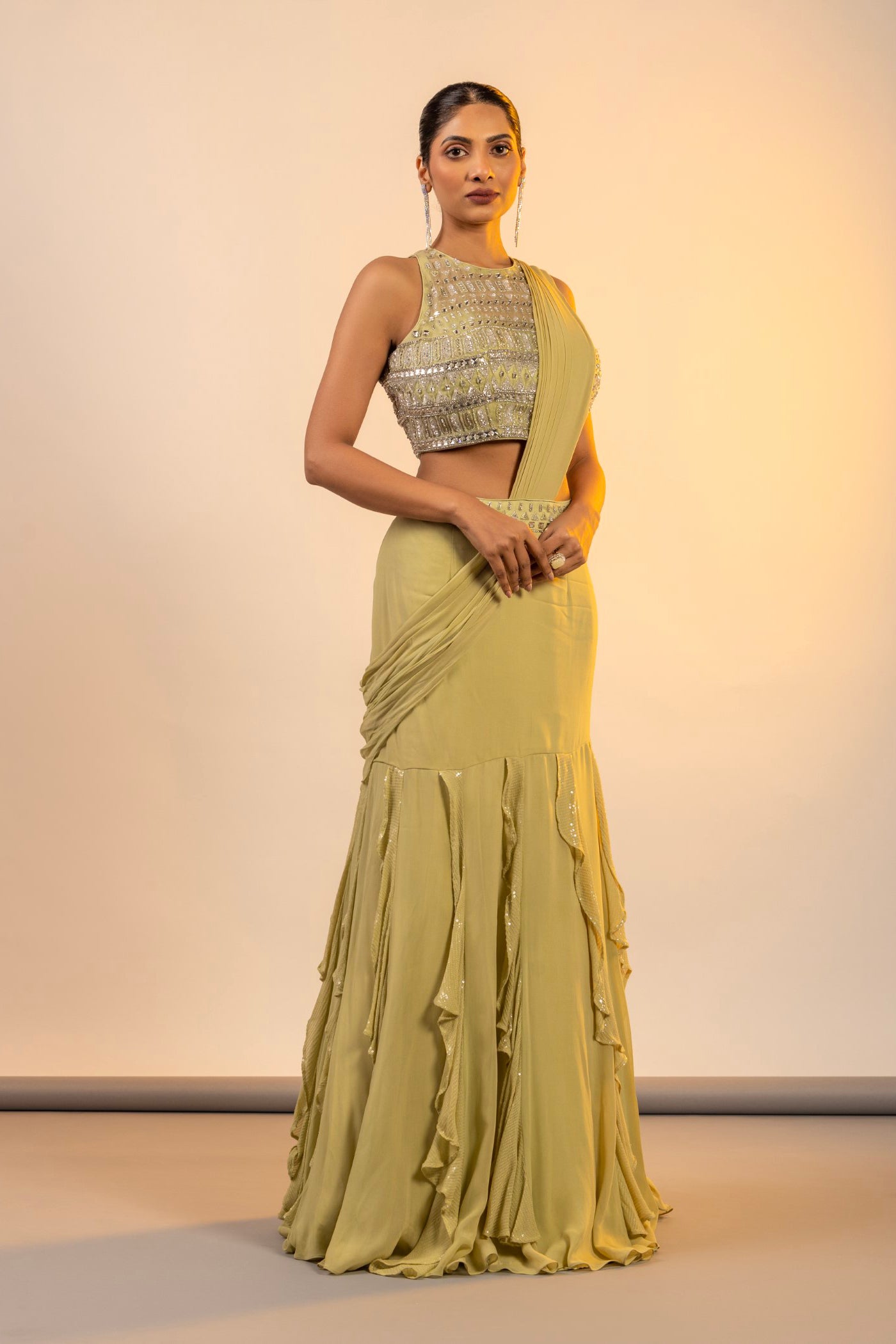 Pista green crop top with dupatta