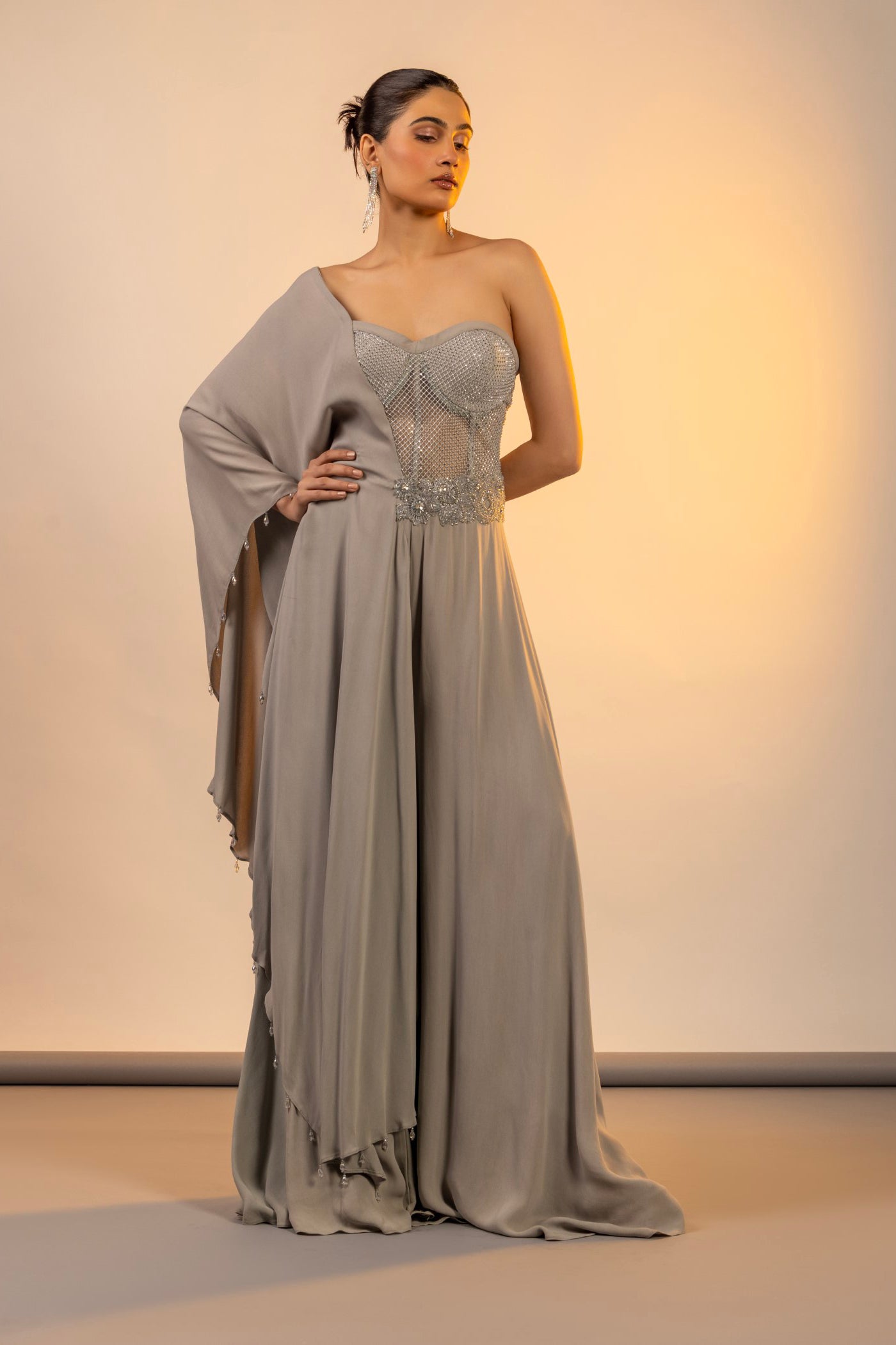 Grey Jumpsuit with swarovski and crystal