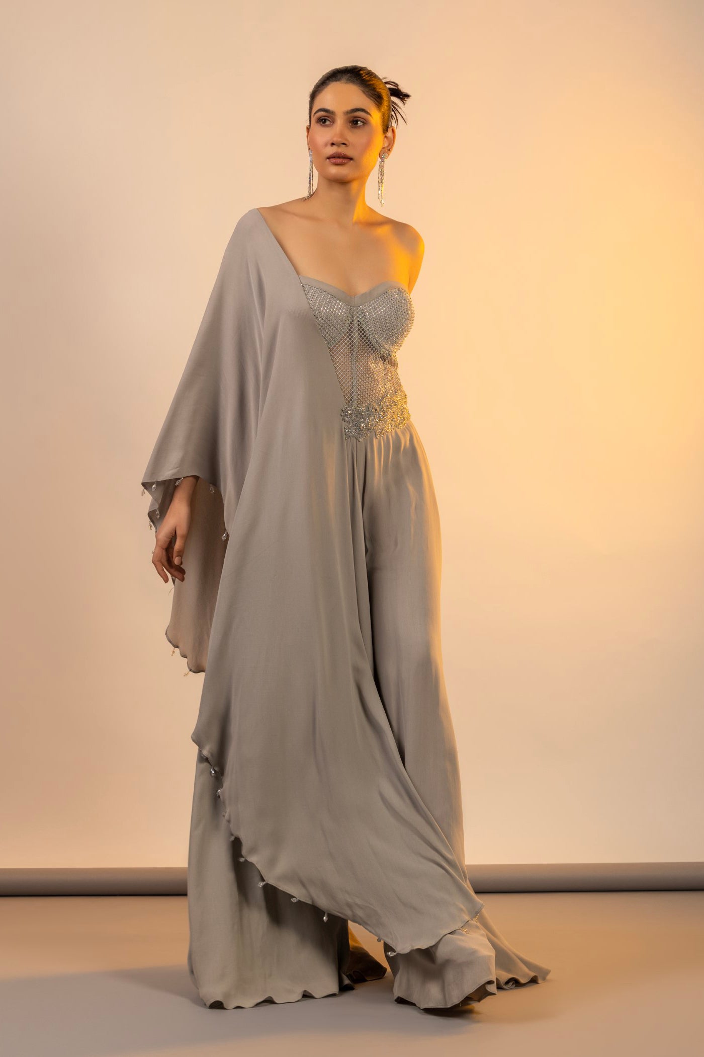 Grey Jumpsuit with swarovski and crystal