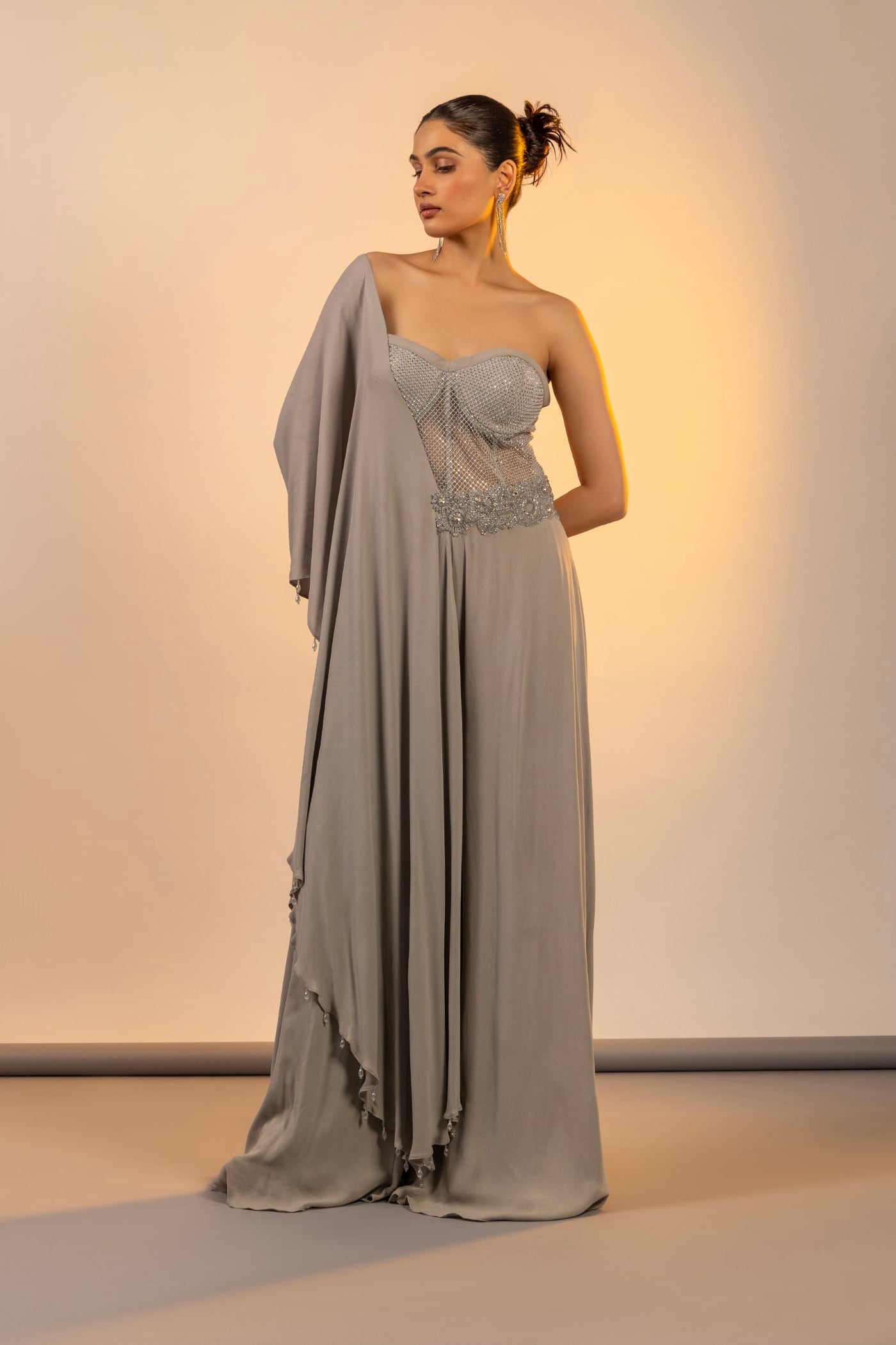 Grey Jumpsuit with swarovski and crystal
