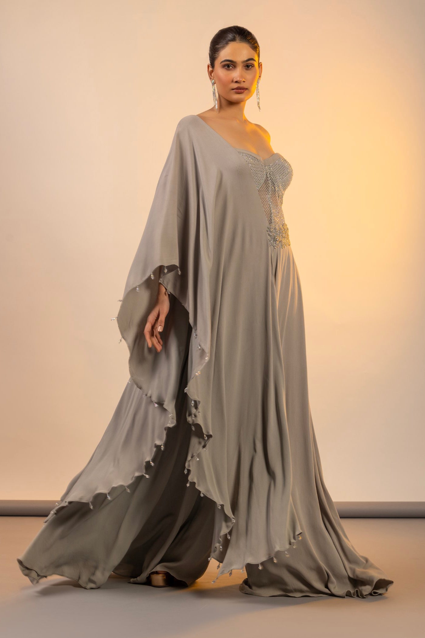 Grey Jumpsuit with swarovski and crystal