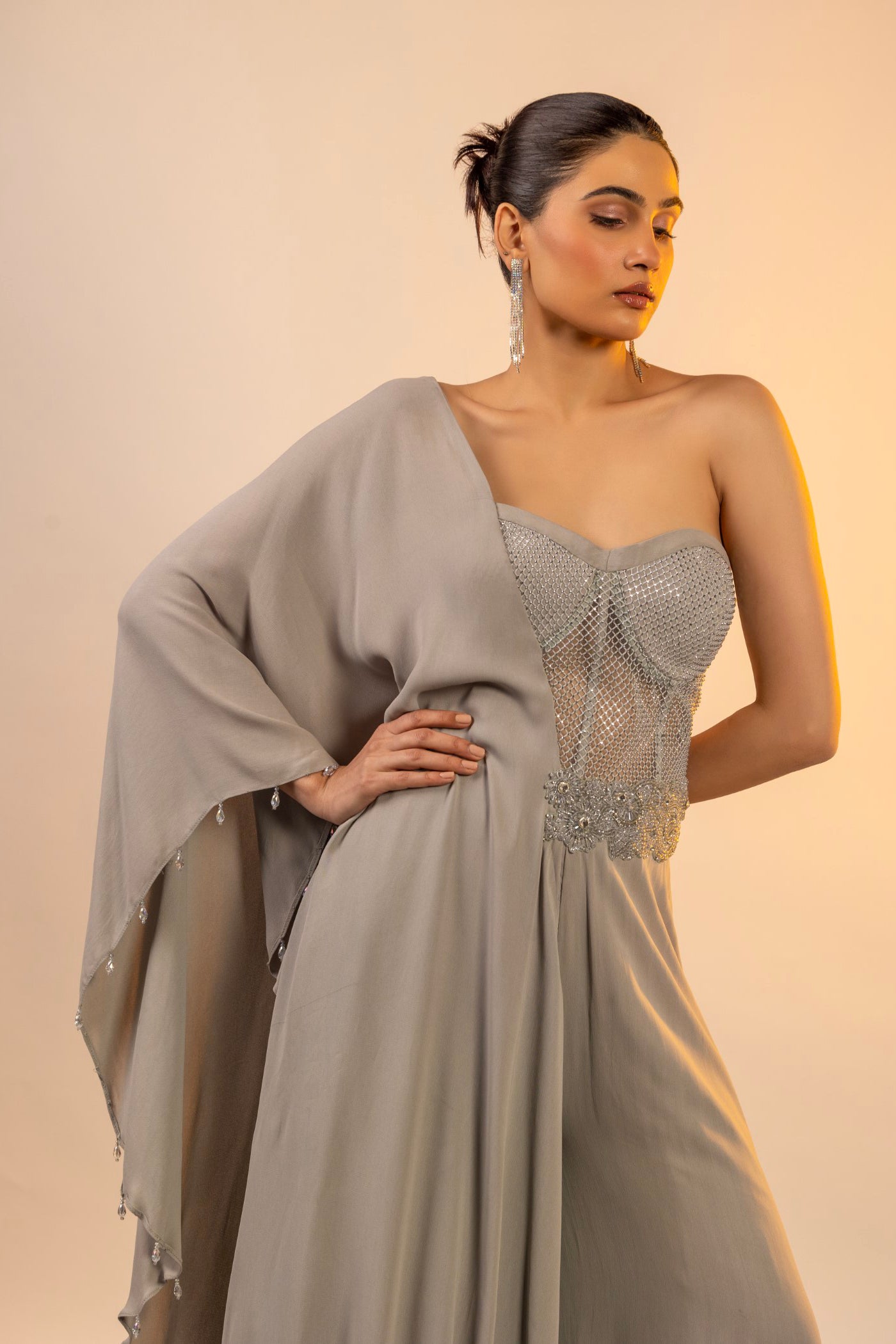 Grey Jumpsuit with swarovski and crystal