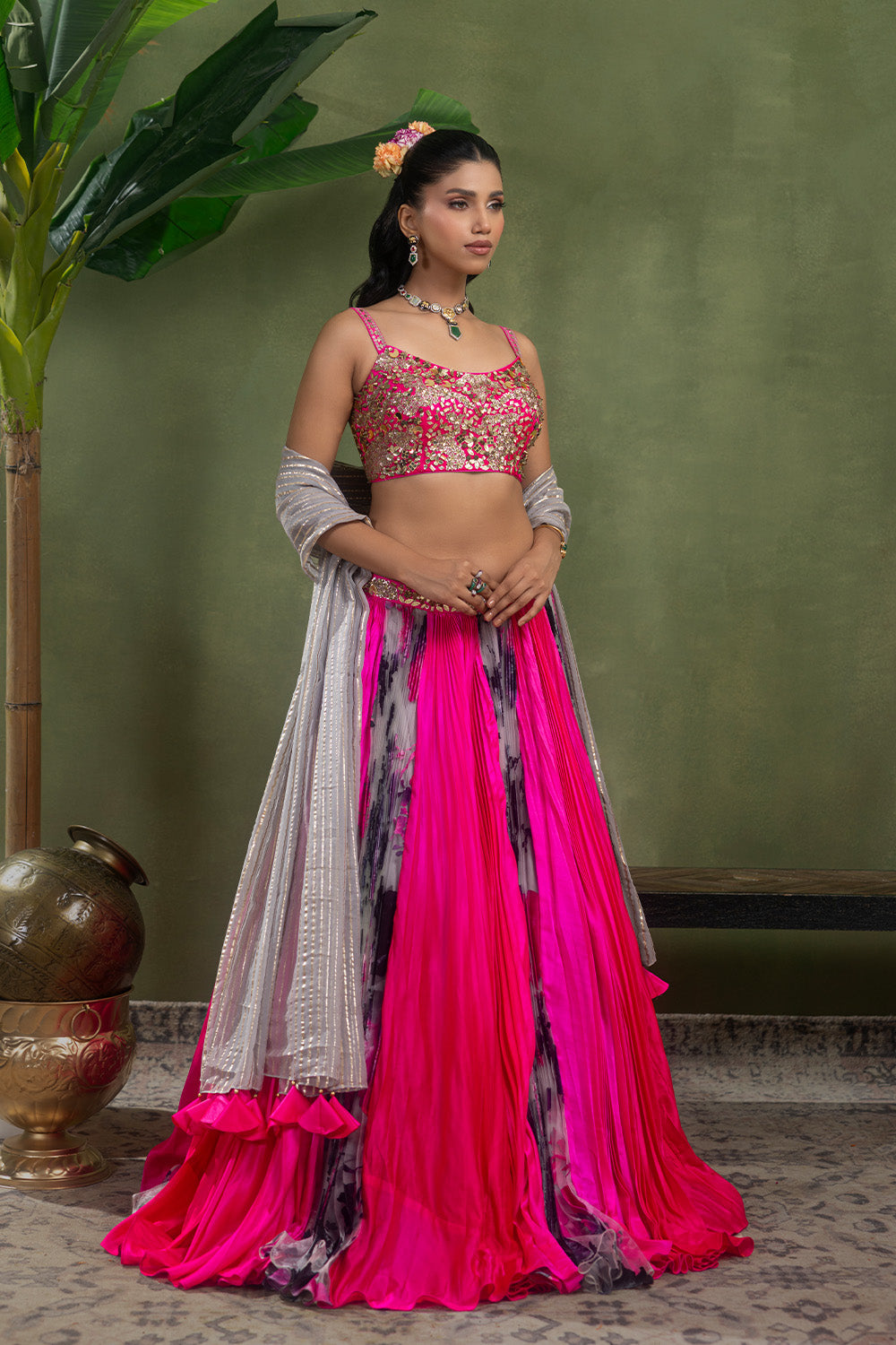 Gulnaar Pleated Skirt & Dupatta Set