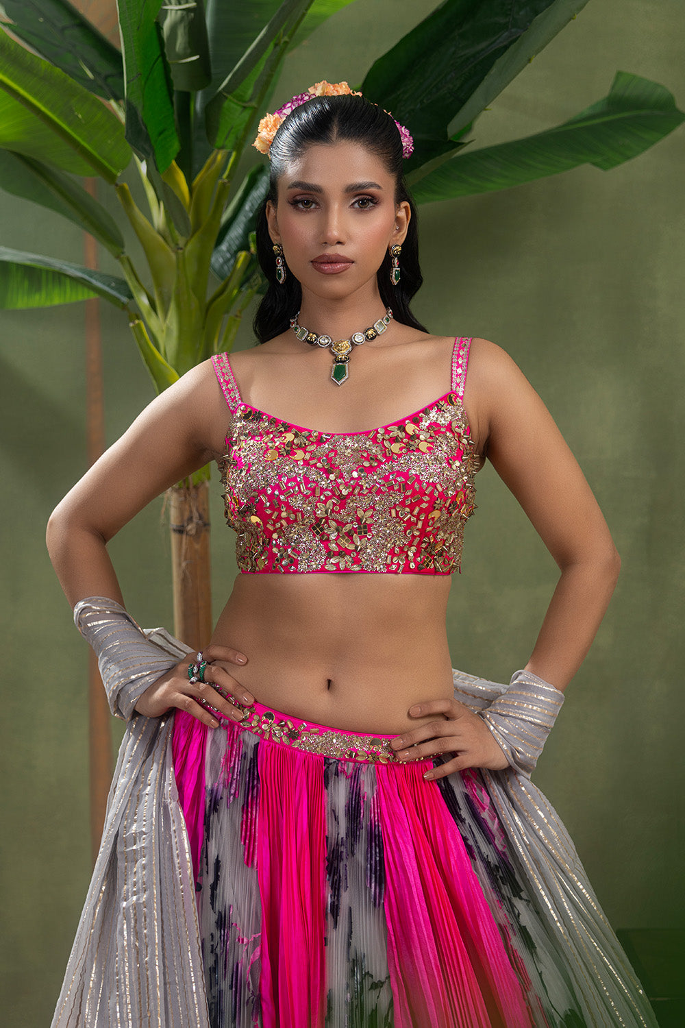 Gulnaar Pleated Skirt & Dupatta Set