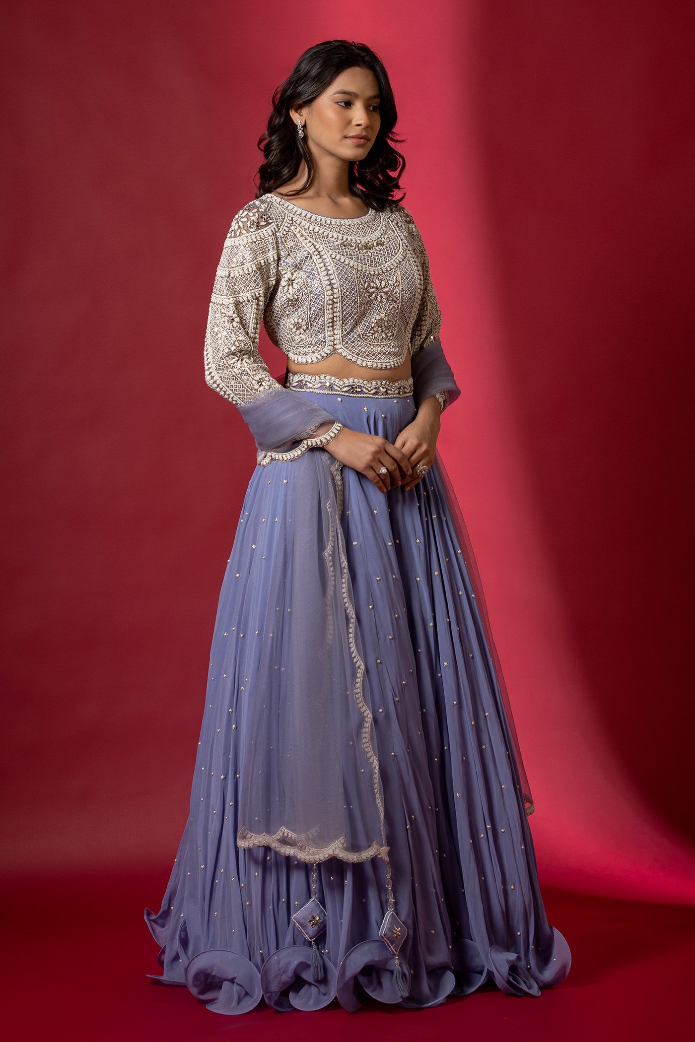 Emerald crop top with skirt and duppata