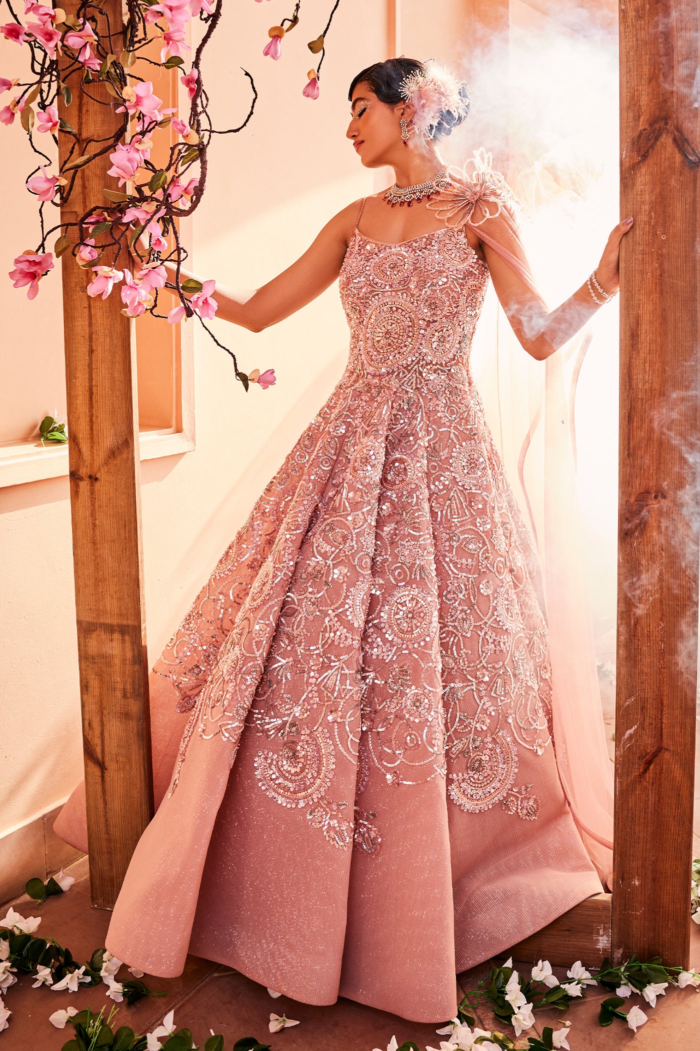 Dainty Sequins Dessert Pink Gown