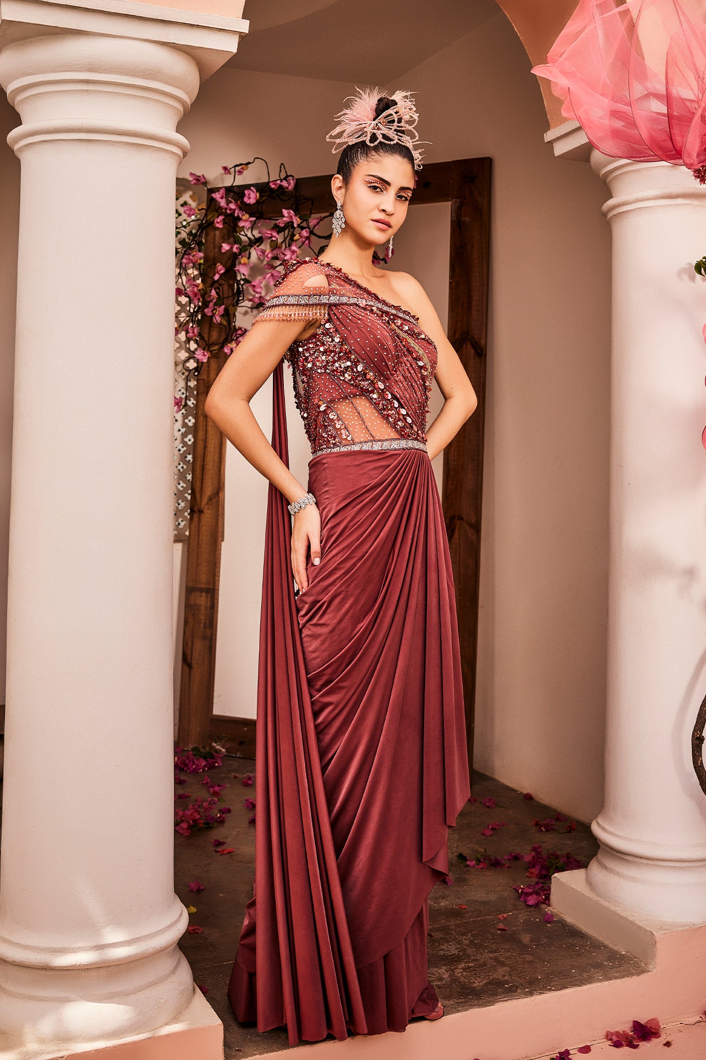 Diana Redwood Drape Saree