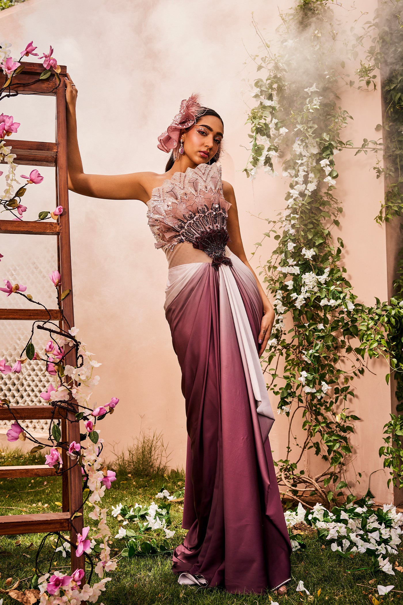 Suzzete Pink Drape Saree