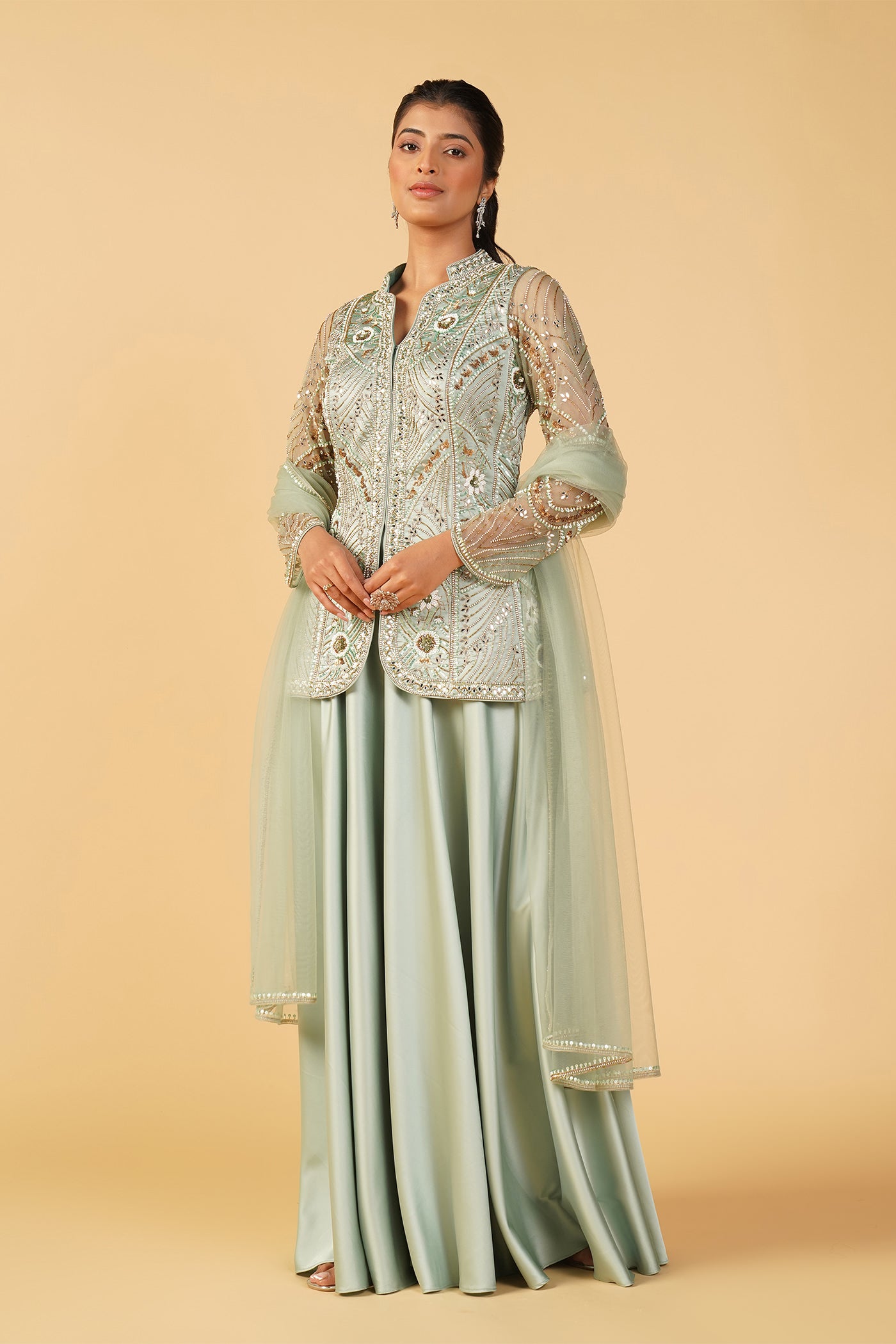Breezy Mint Green Achkan With Palazzo