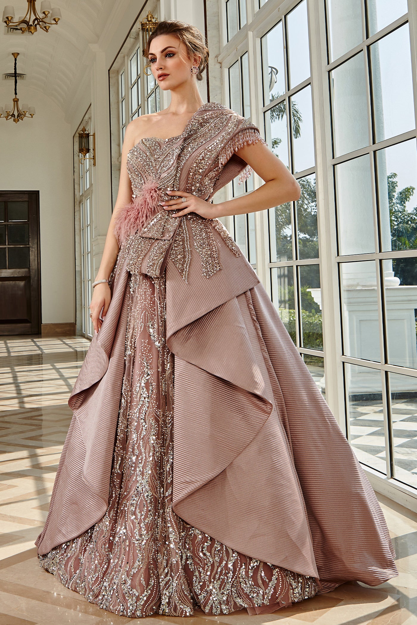 Elena Pink One Shoulder Gown