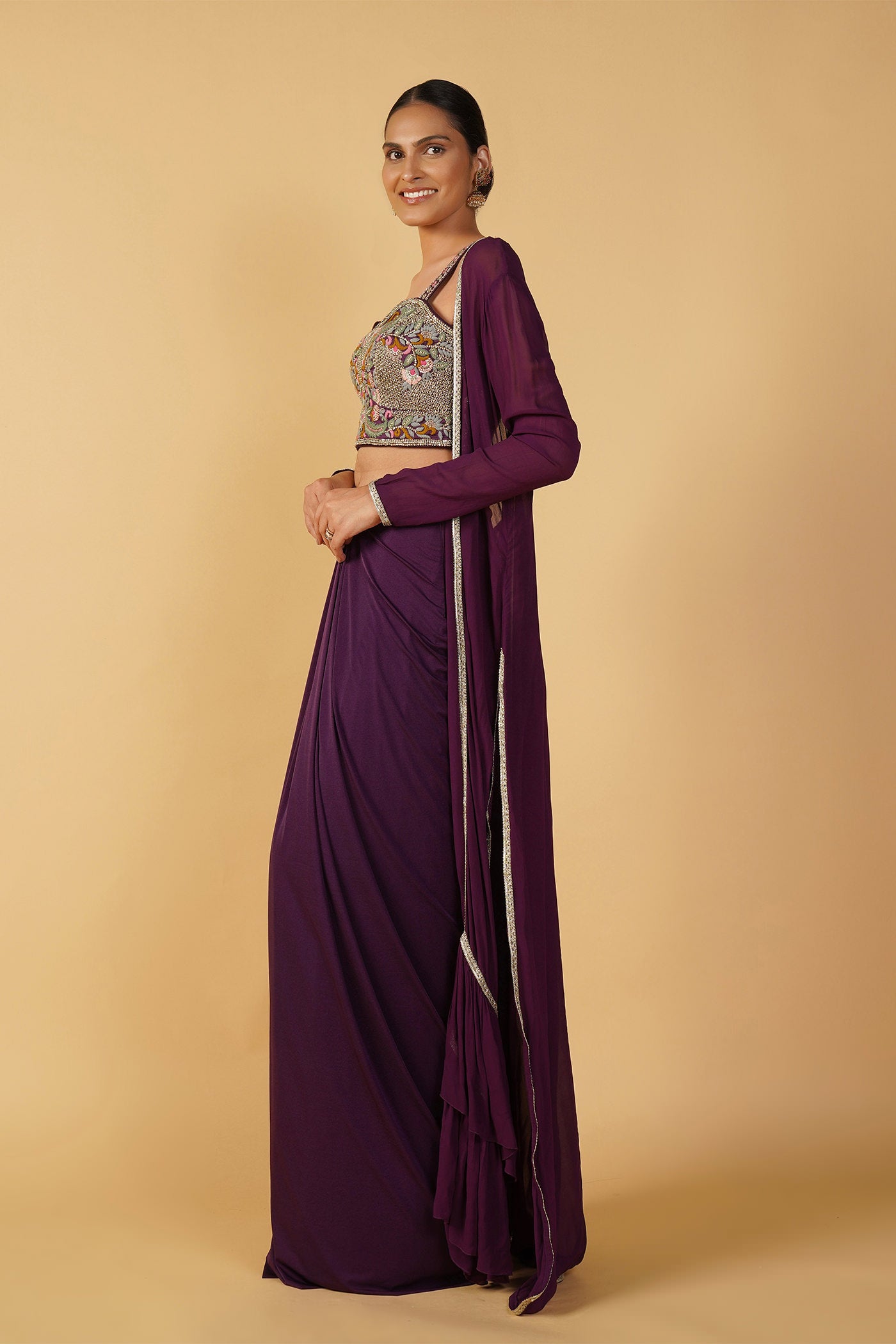 Deep Purple Dhoti and Crop Top