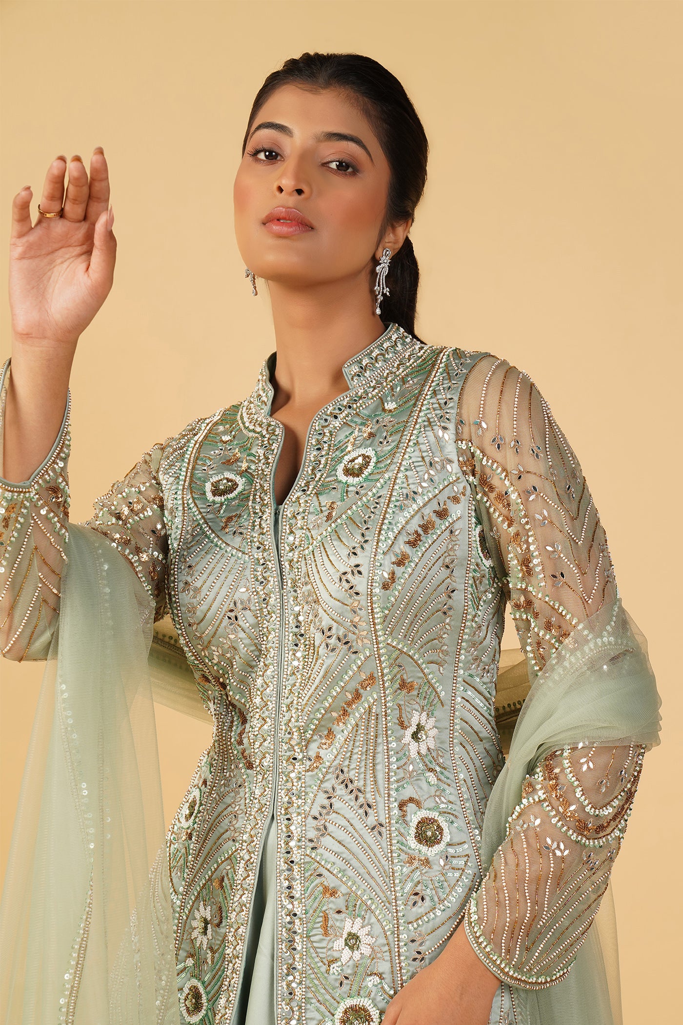 Breezy Mint Green Achkan With Palazzo