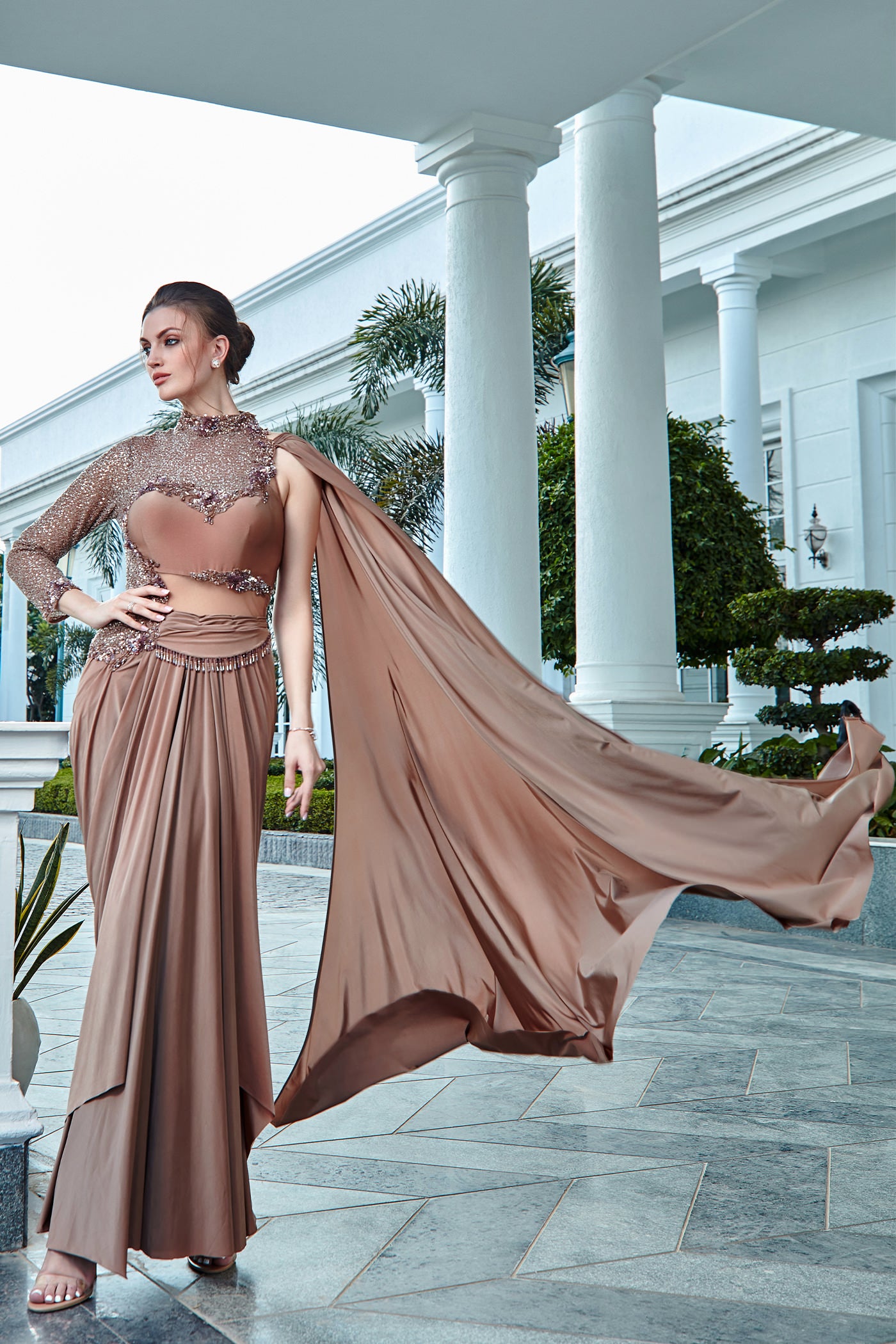 Selena Champagne Draped Saree