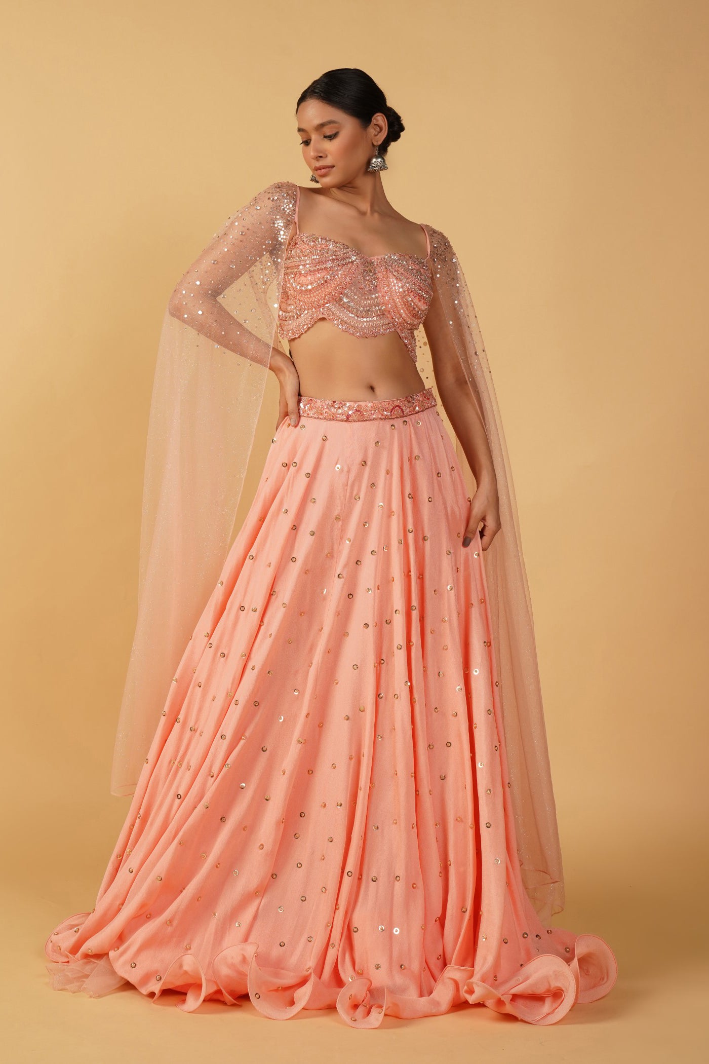 Saffron Sunset Wings Sequined Lehenga set