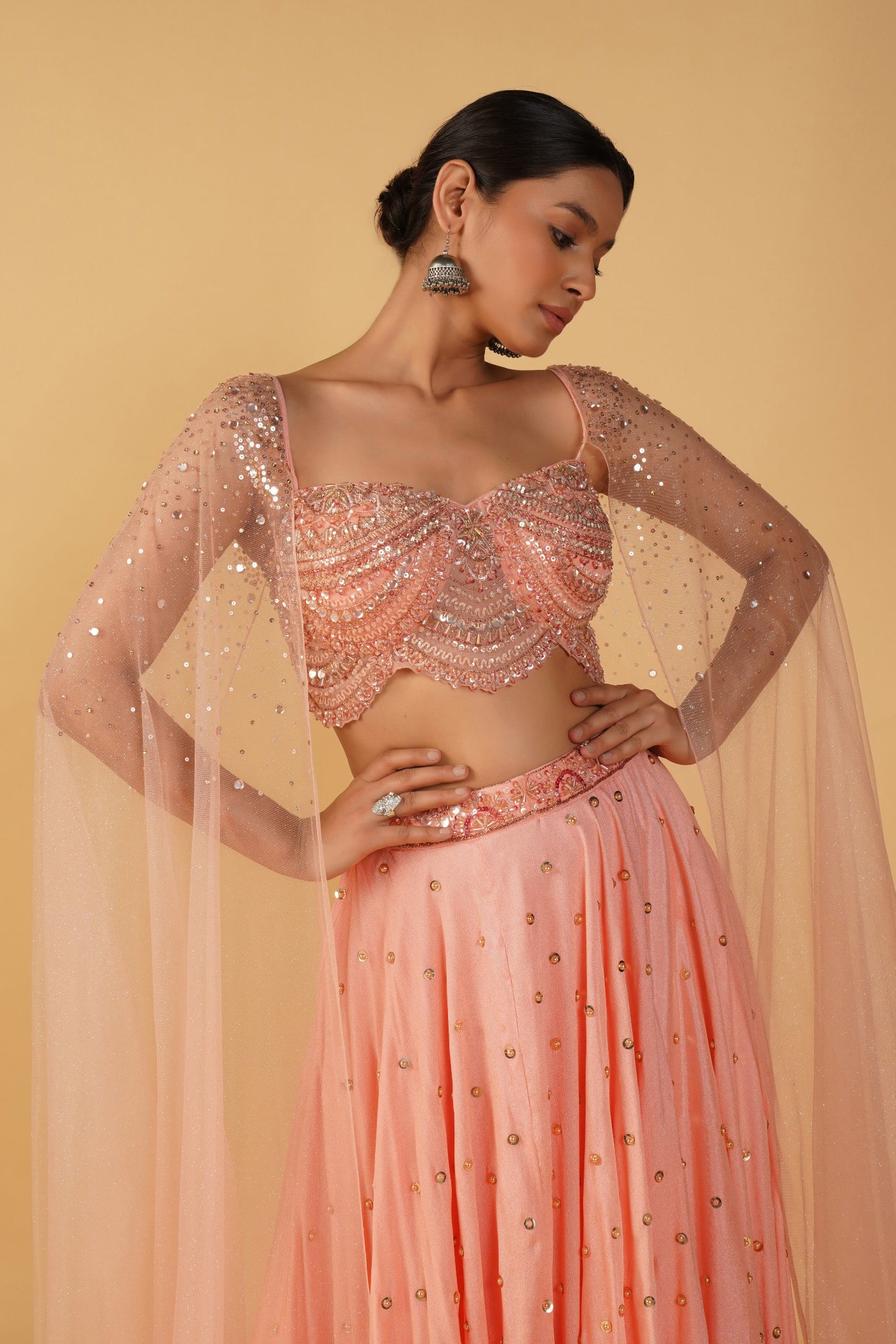 Saffron Sunset Wings Sequined Lehenga set
