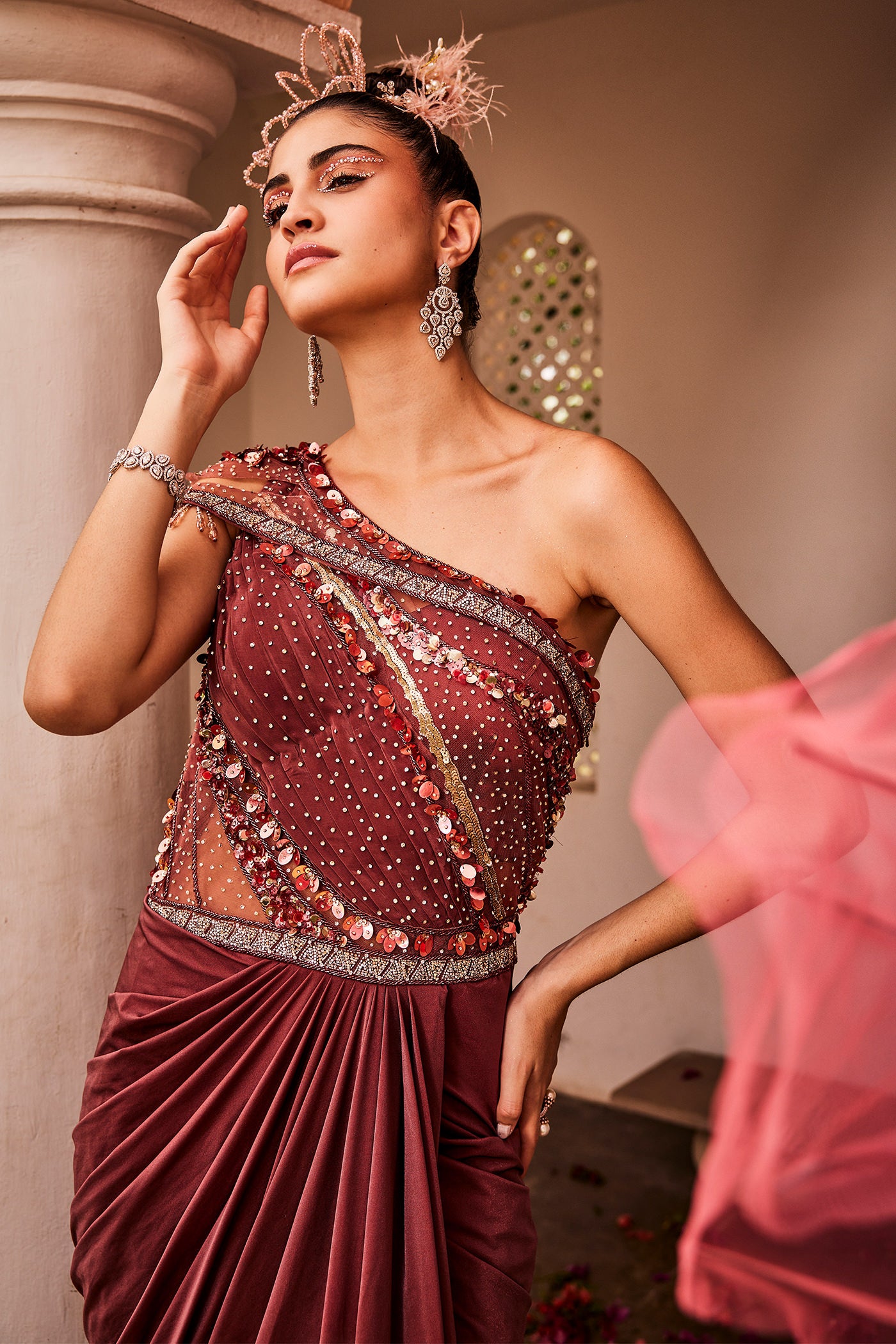 Diana Redwood Drape Saree