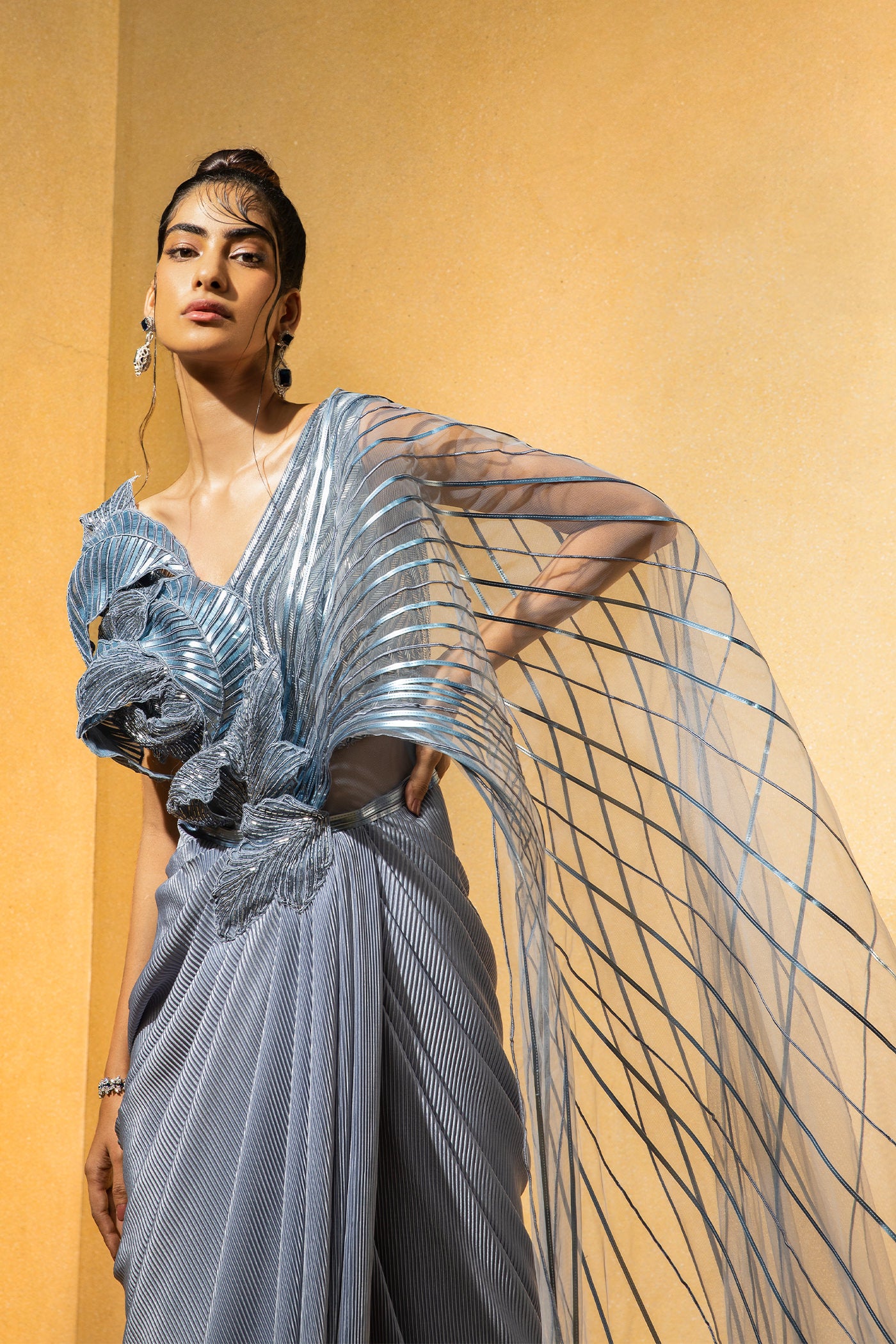 Silver Drape Saree - Roopvatika