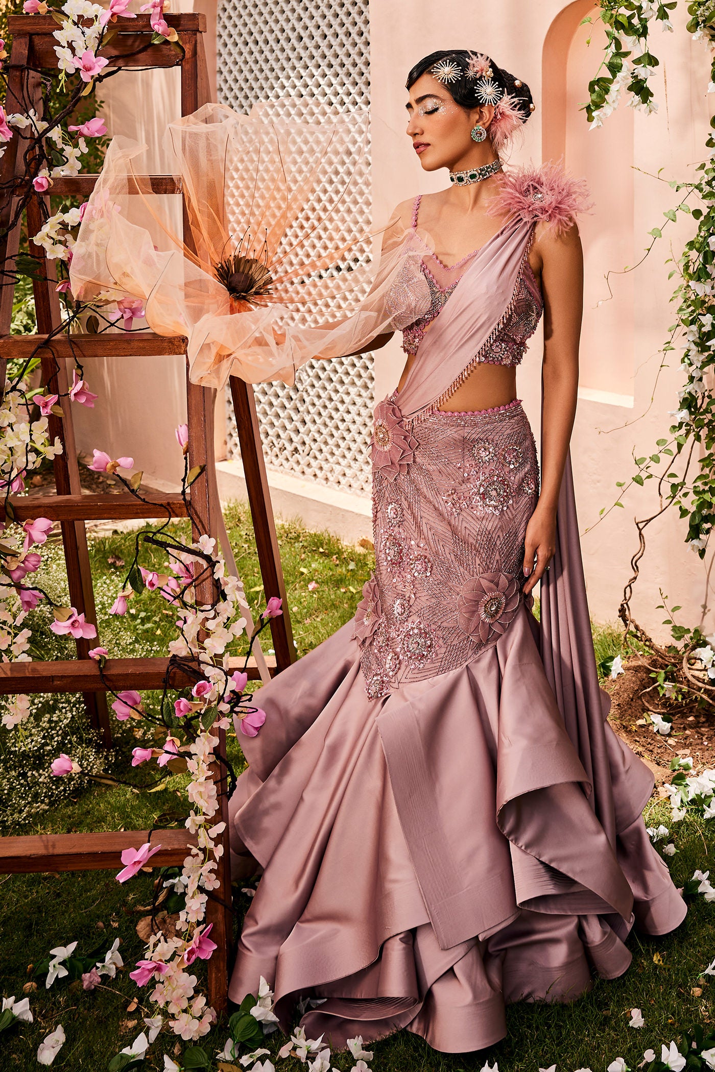 Georgia Fishcut Skirt With Drape Palla and Blouse