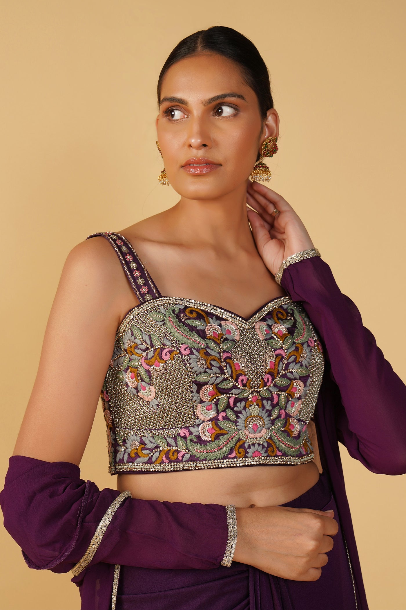 Deep Purple Dhoti and Crop Top