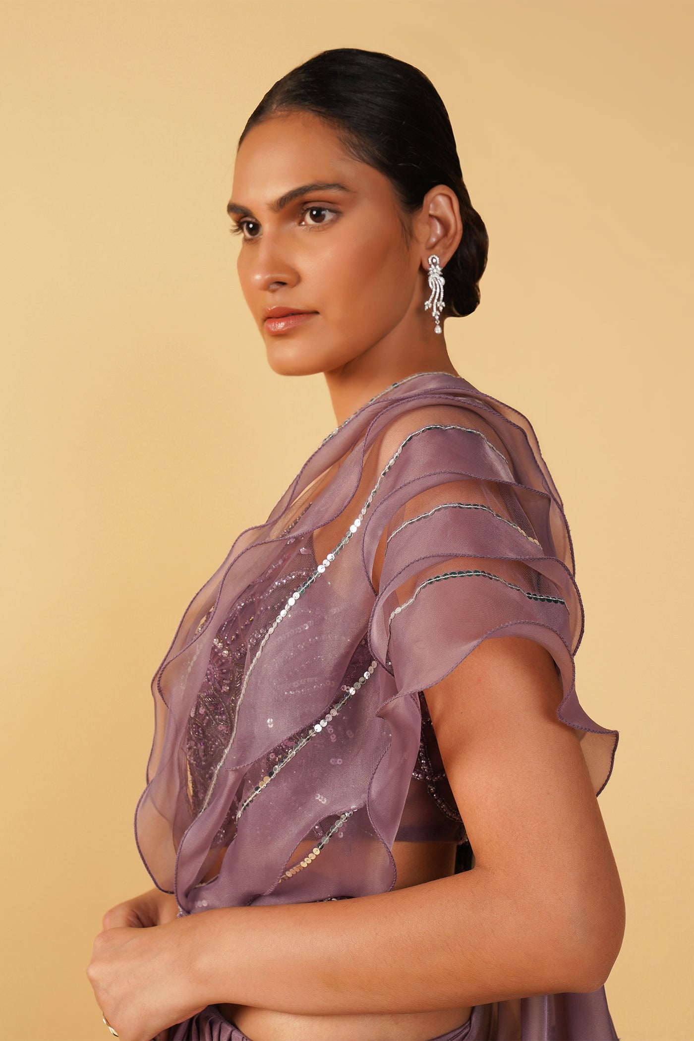 Deep Lavender organza drape saree
