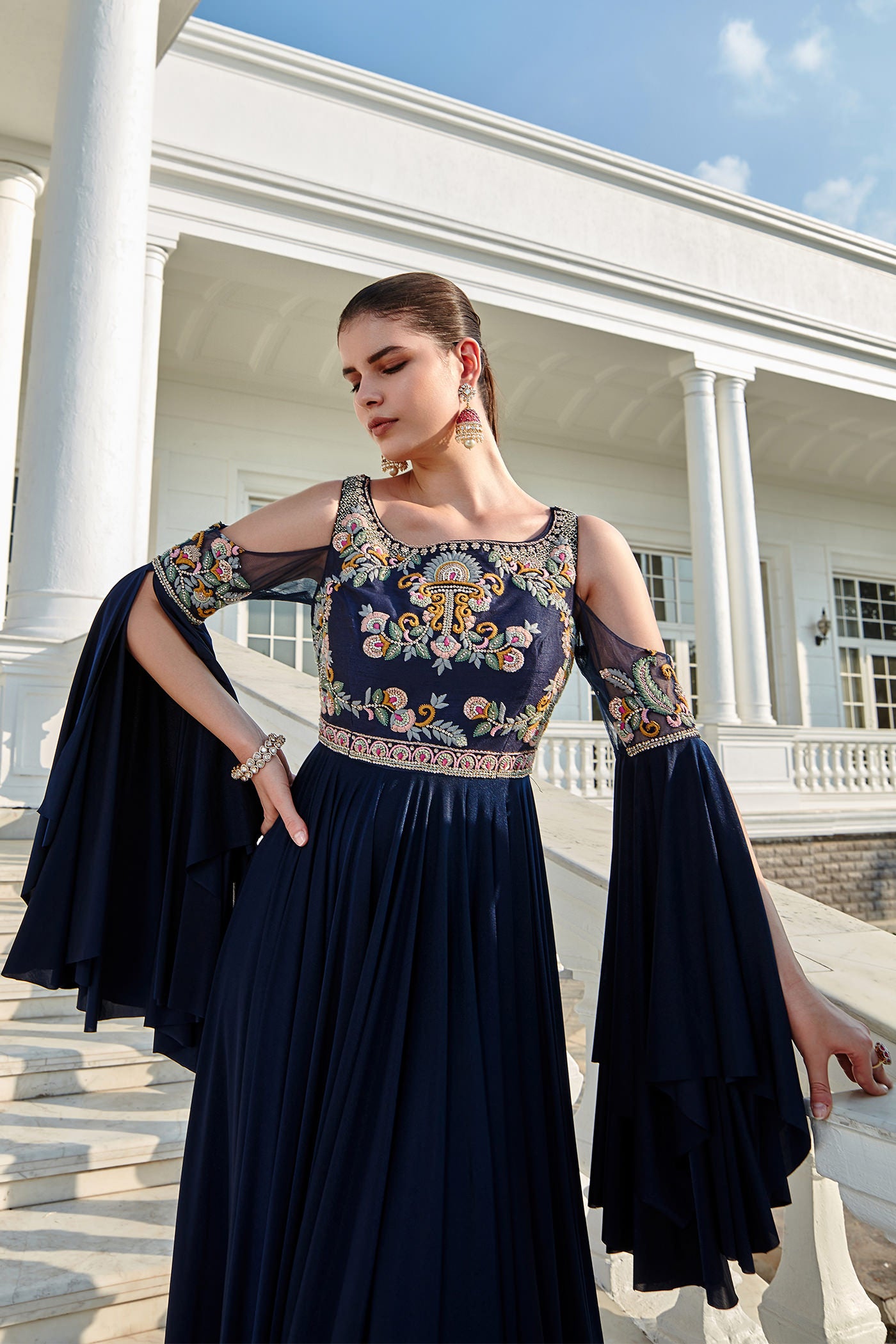 Classic Anarkali With Cold Shoulders