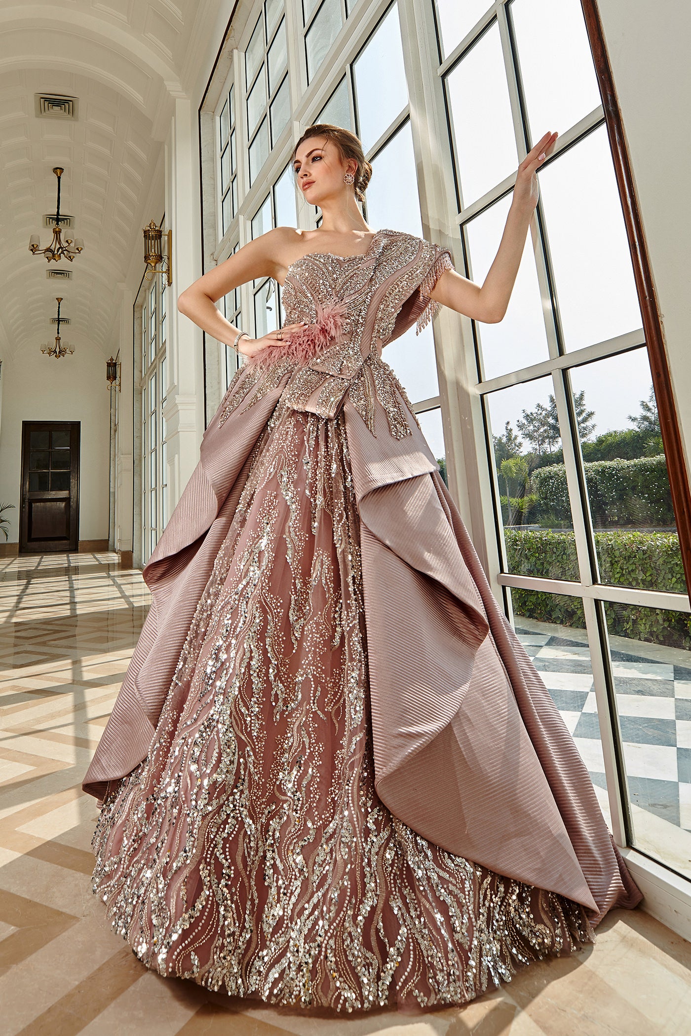 Elena Pink One Shoulder Gown
