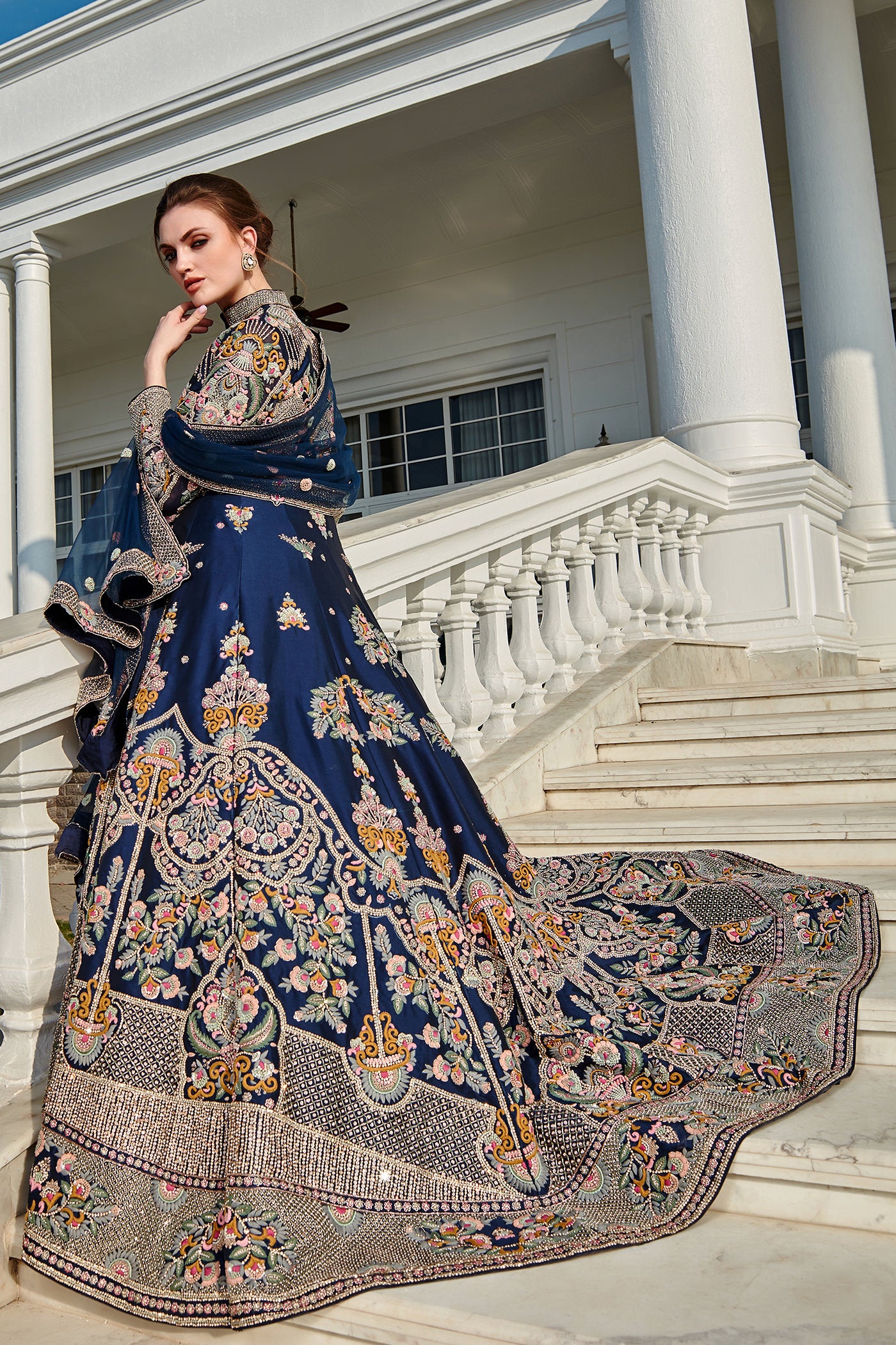 Royal jacket and lehenga set with achkan trail