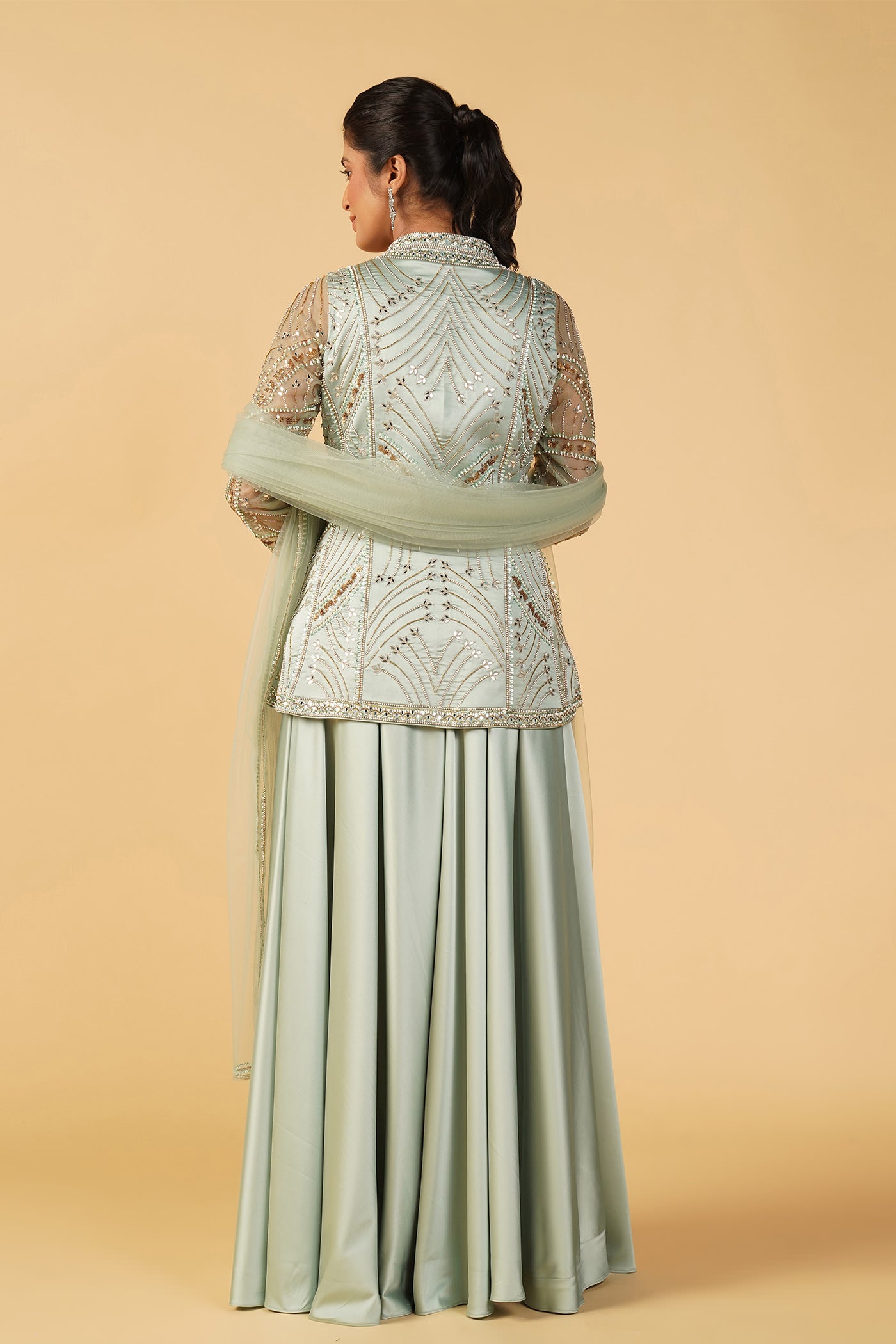 Breezy Mint Green Achkan With Palazzo