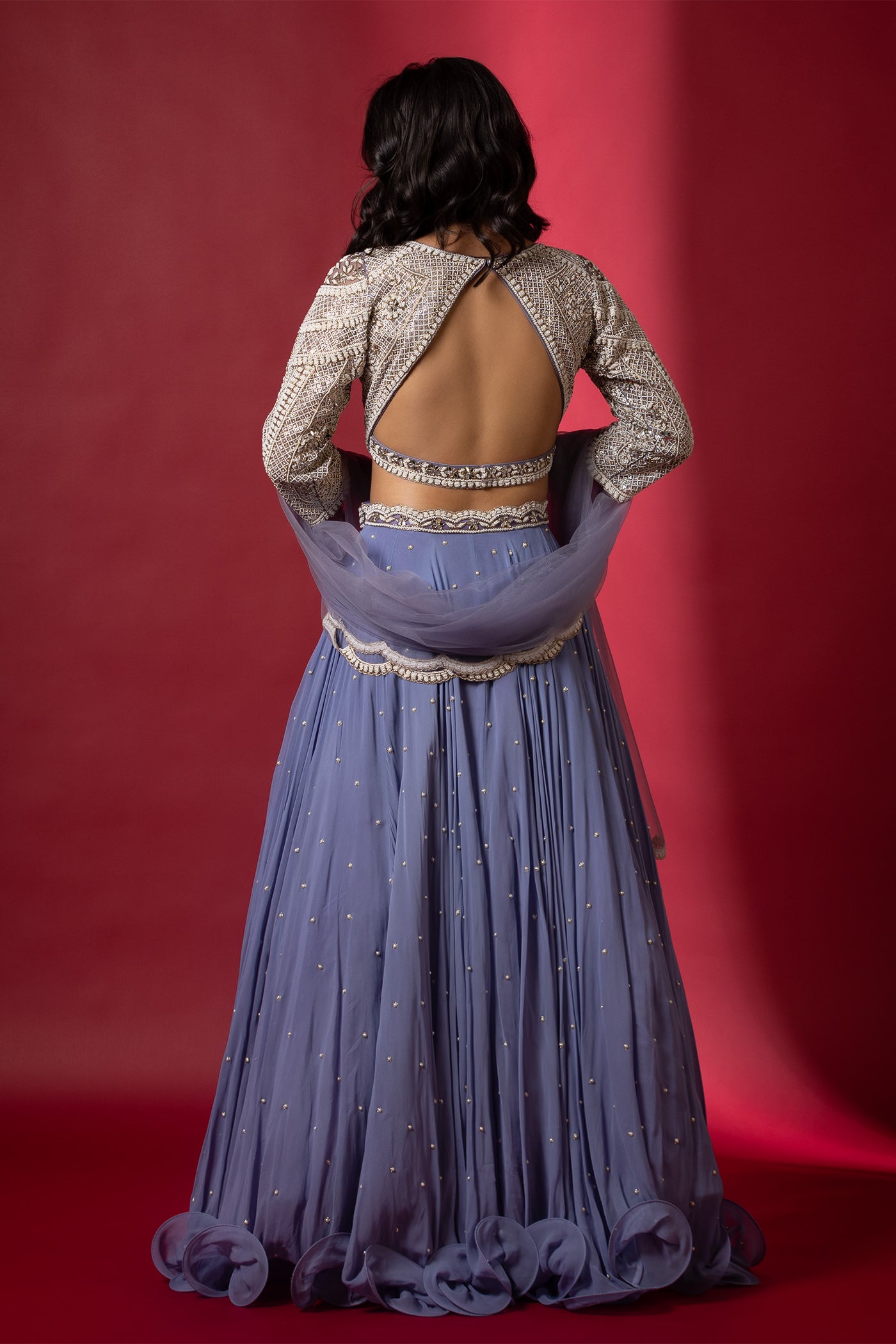 Emerald crop top with skirt and duppata