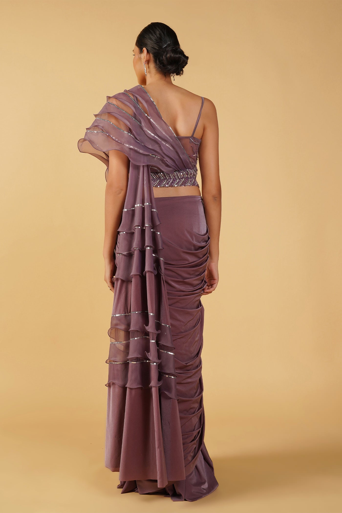 Deep Lavender organza drape saree