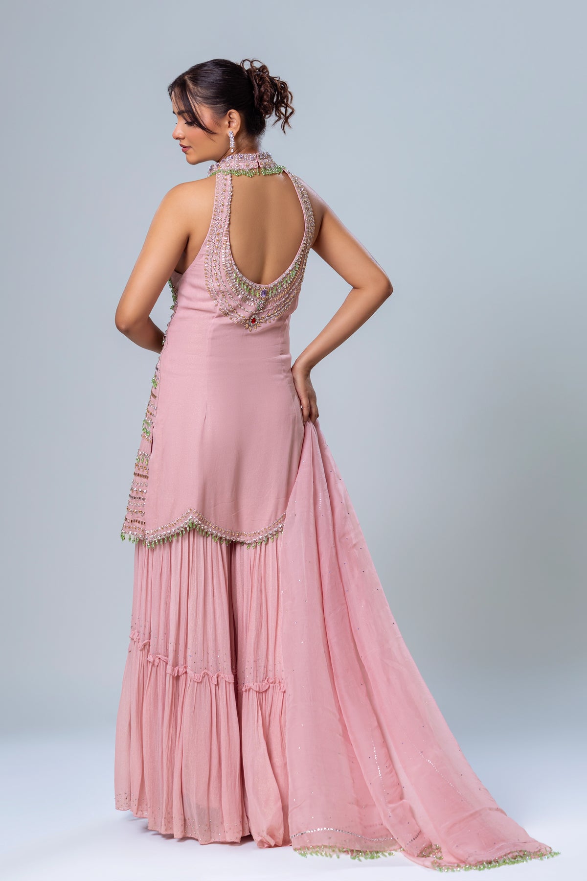 Zariya Blush Berry Halter Sharara Set