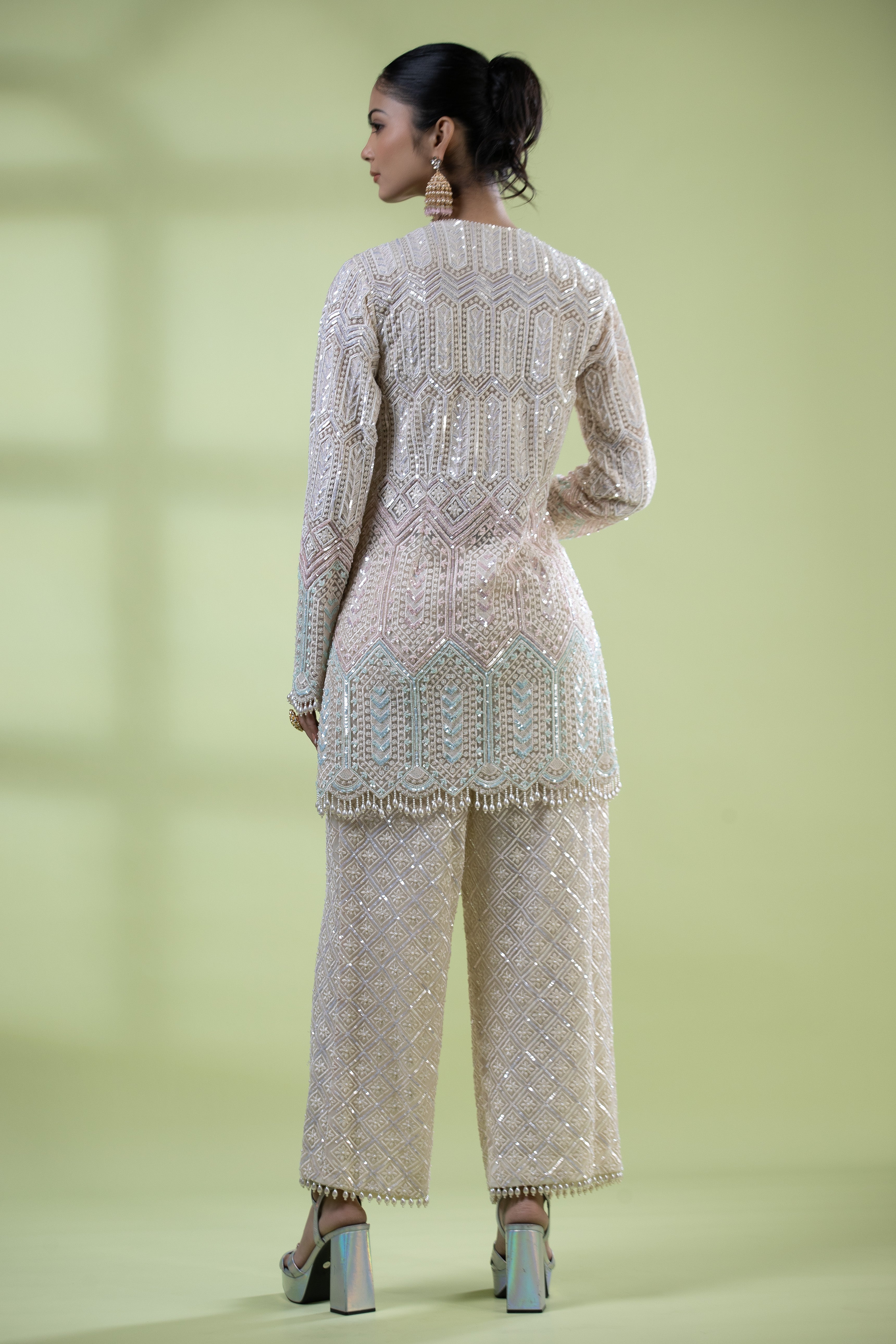 Net short shirt and pallazo set