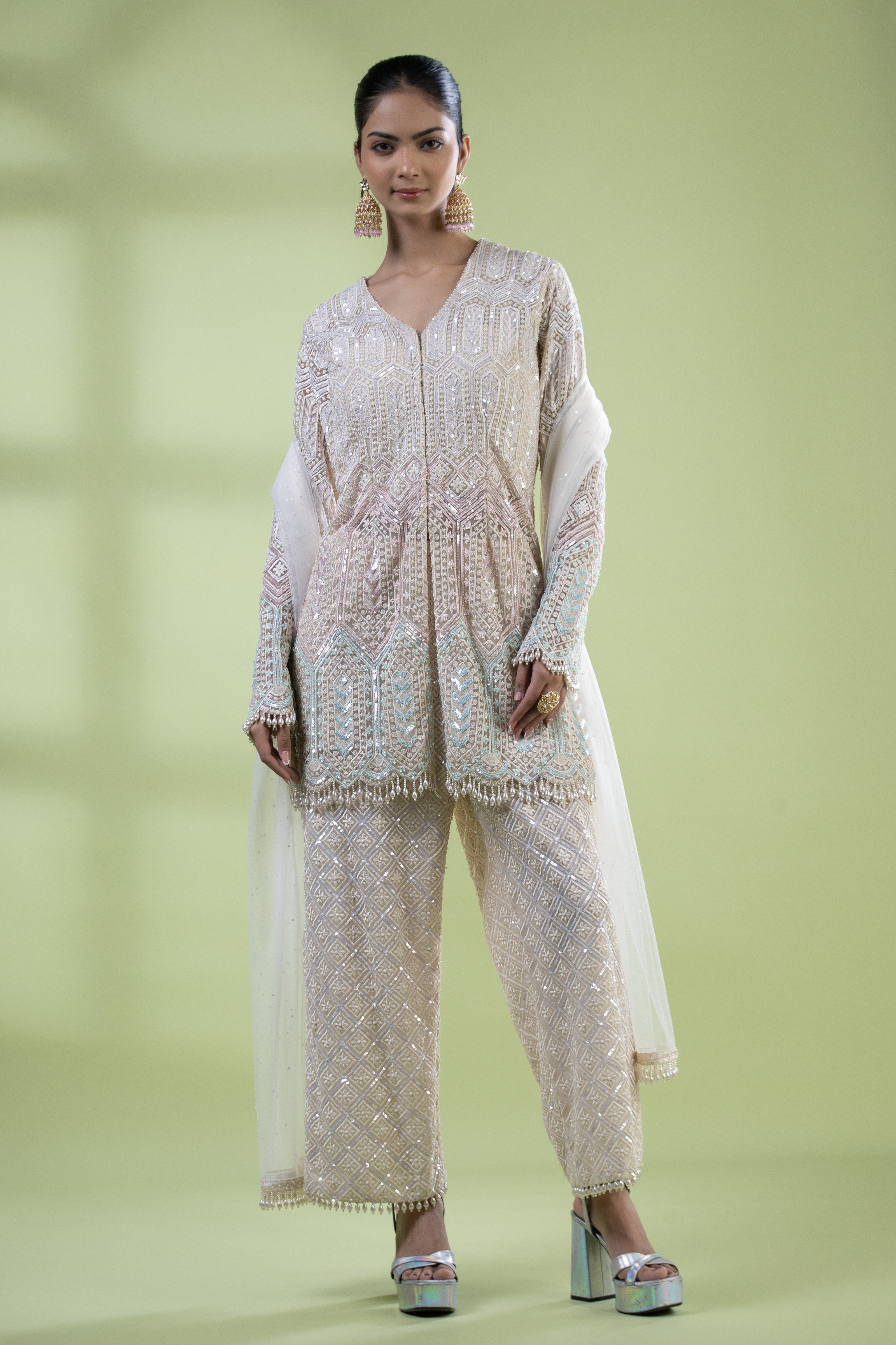 Net short shirt and pallazo set