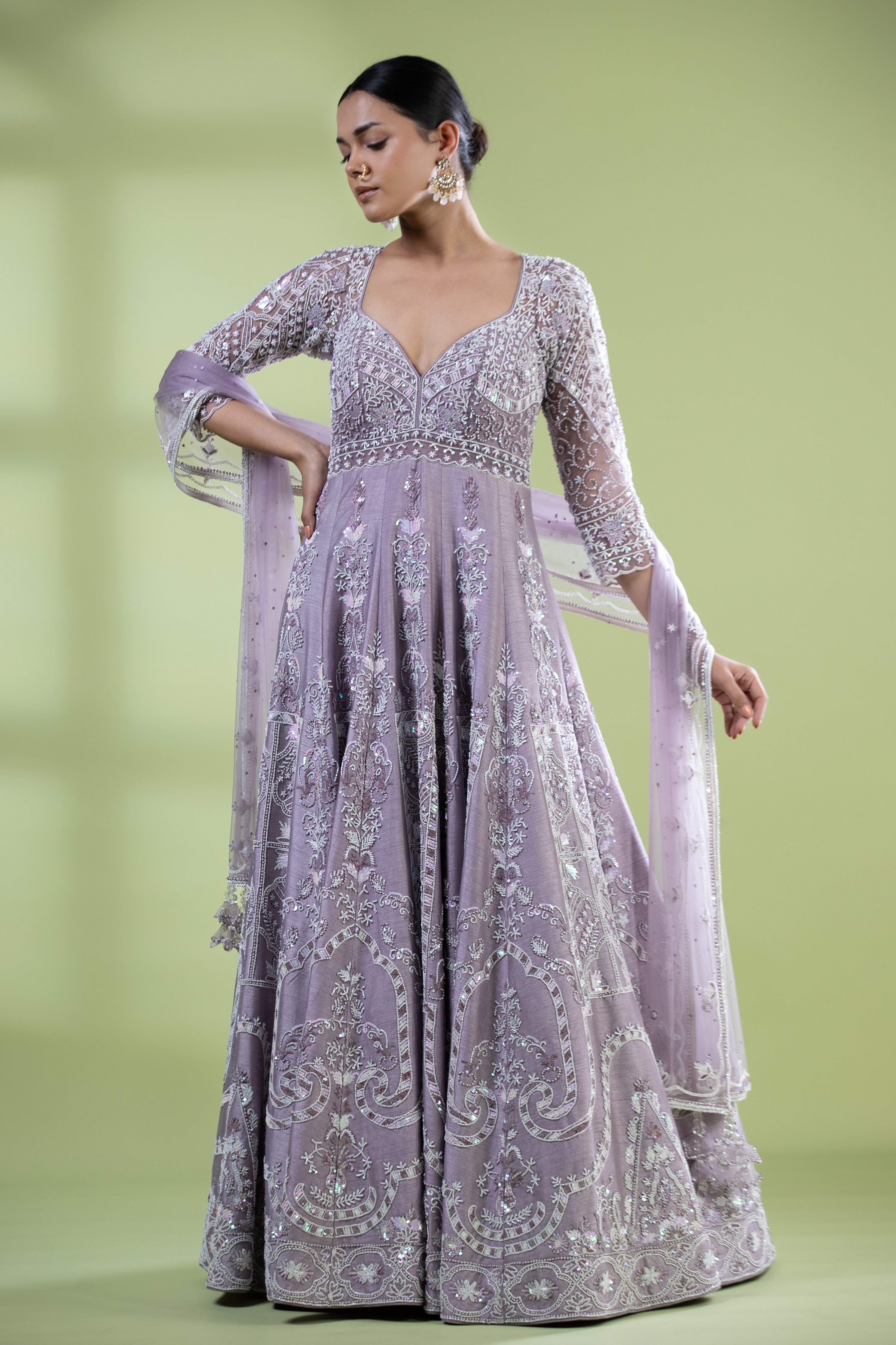 Mauve raw silk embroidered anarkali